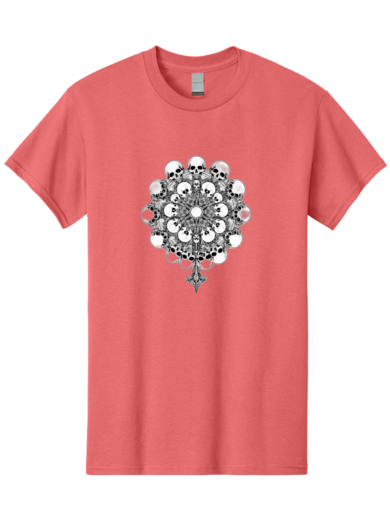 Skull-Mandala-5 Men'S Graphic Tee, 100% Cotton, Comfortable Casual Summer Wear, Machine Washable, Skull Art, Mandala Design, Intricate Patterns, Floral Motifs, Death Symbolism, Mystical Imagery, Gothic Style, Dark Art, Ornate Details Bad599