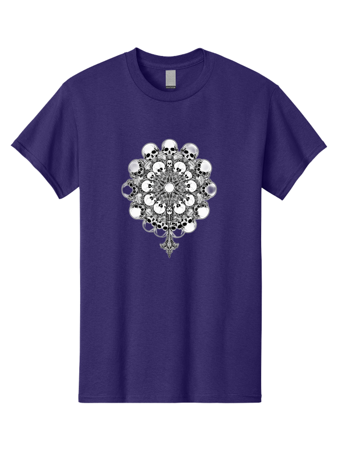 Skull-Mandala-5 Men'S Graphic Tee, 100% Cotton, Comfortable Casual Summer Wear, Machine Washable, Skull Art, Mandala Design, Intricate Patterns, Floral Motifs, Death Symbolism, Mystical Imagery, Gothic Style, Dark Art, Ornate Details Bad599