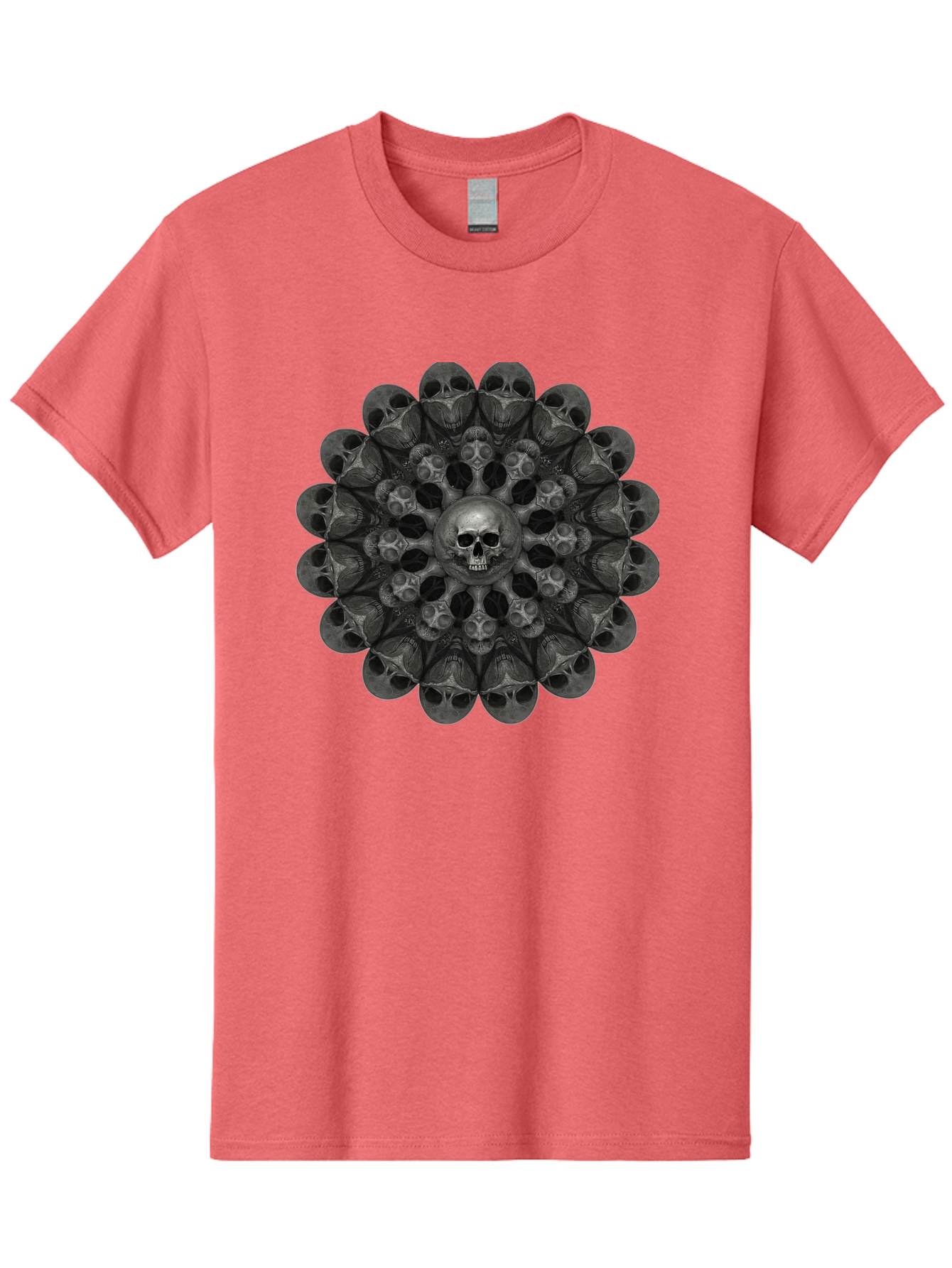 Skull-Mandala-6 Men'S Graphic Tee, 100% Cotton, Comfortable Casual Summer Wear, Machine Washable, Mandala Skull, Skull Pattern, Multiple Skulls, Gothic Art, Dark Art, Surrealism, Symbolic Imagery, Intricate Design, Mysticism, Bad600