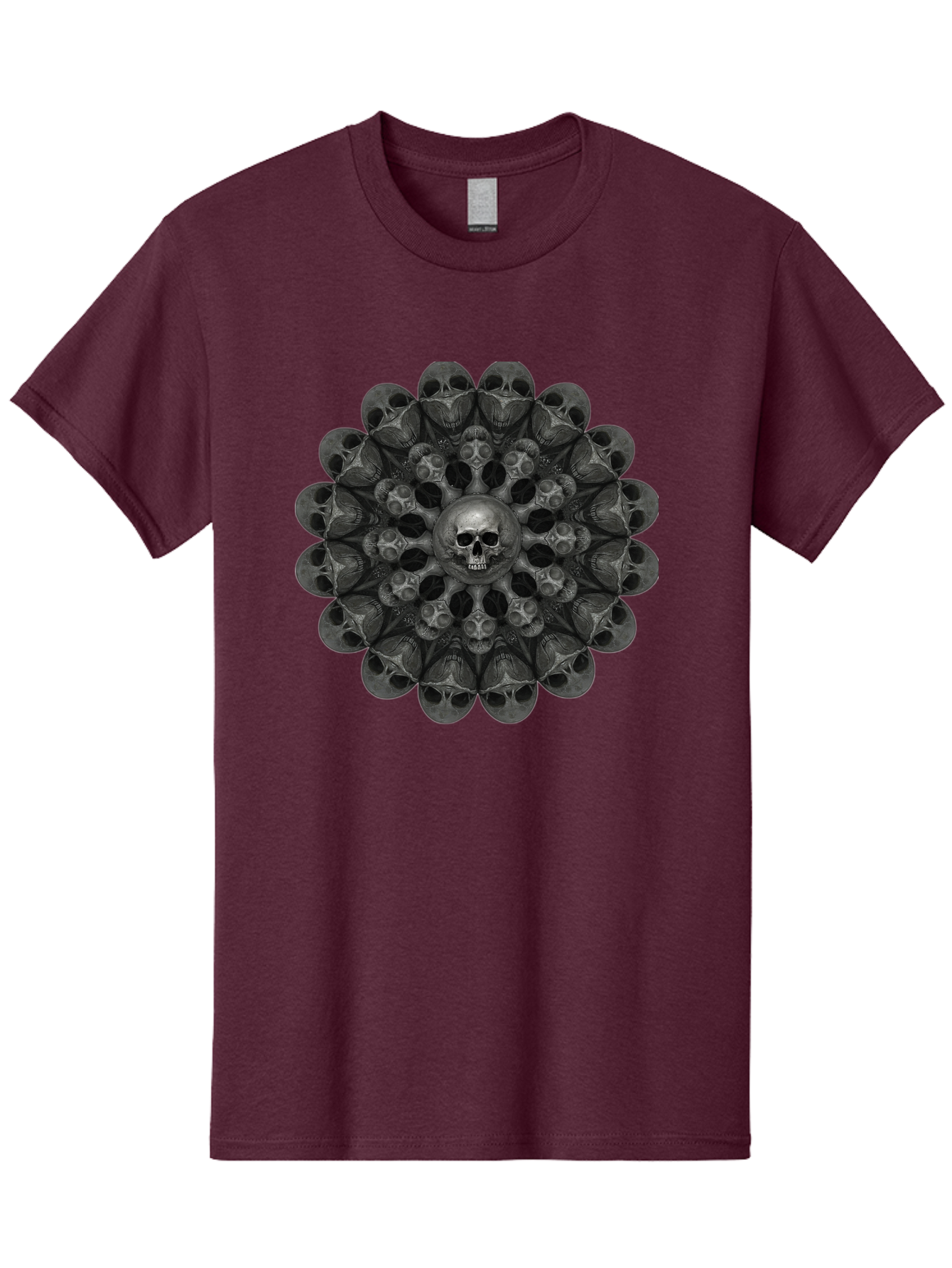 Skull-Mandala-6 Men'S Graphic Tee, 100% Cotton, Comfortable Casual Summer Wear, Machine Washable, Mandala Skull, Skull Pattern, Multiple Skulls, Gothic Art, Dark Art, Surrealism, Symbolic Imagery, Intricate Design, Mysticism, Bad600