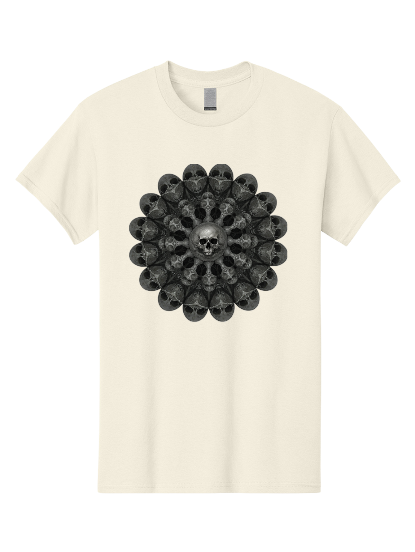 Skull-Mandala-6 Men'S Graphic Tee, 100% Cotton, Comfortable Casual Summer Wear, Machine Washable, Mandala Skull, Skull Pattern, Multiple Skulls, Gothic Art, Dark Art, Surrealism, Symbolic Imagery, Intricate Design, Mysticism, Bad600