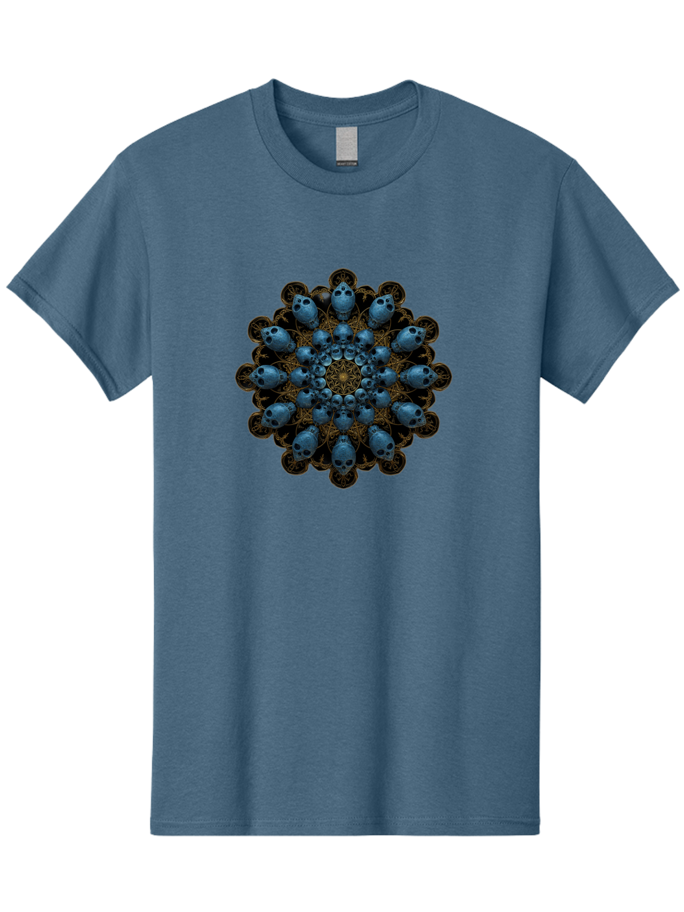 Skull-Mandala-7 Men'S Graphic Tee, 100% Cotton, Comfortable Casual Summer Wear, Machine Washable, Skull Mandala, Symmetrical Design, Intricate Patterns, Gothic Art, Mystical Symbols, Skulls, Mandala Art, Surreal Imagery, Mysterious, Bad601