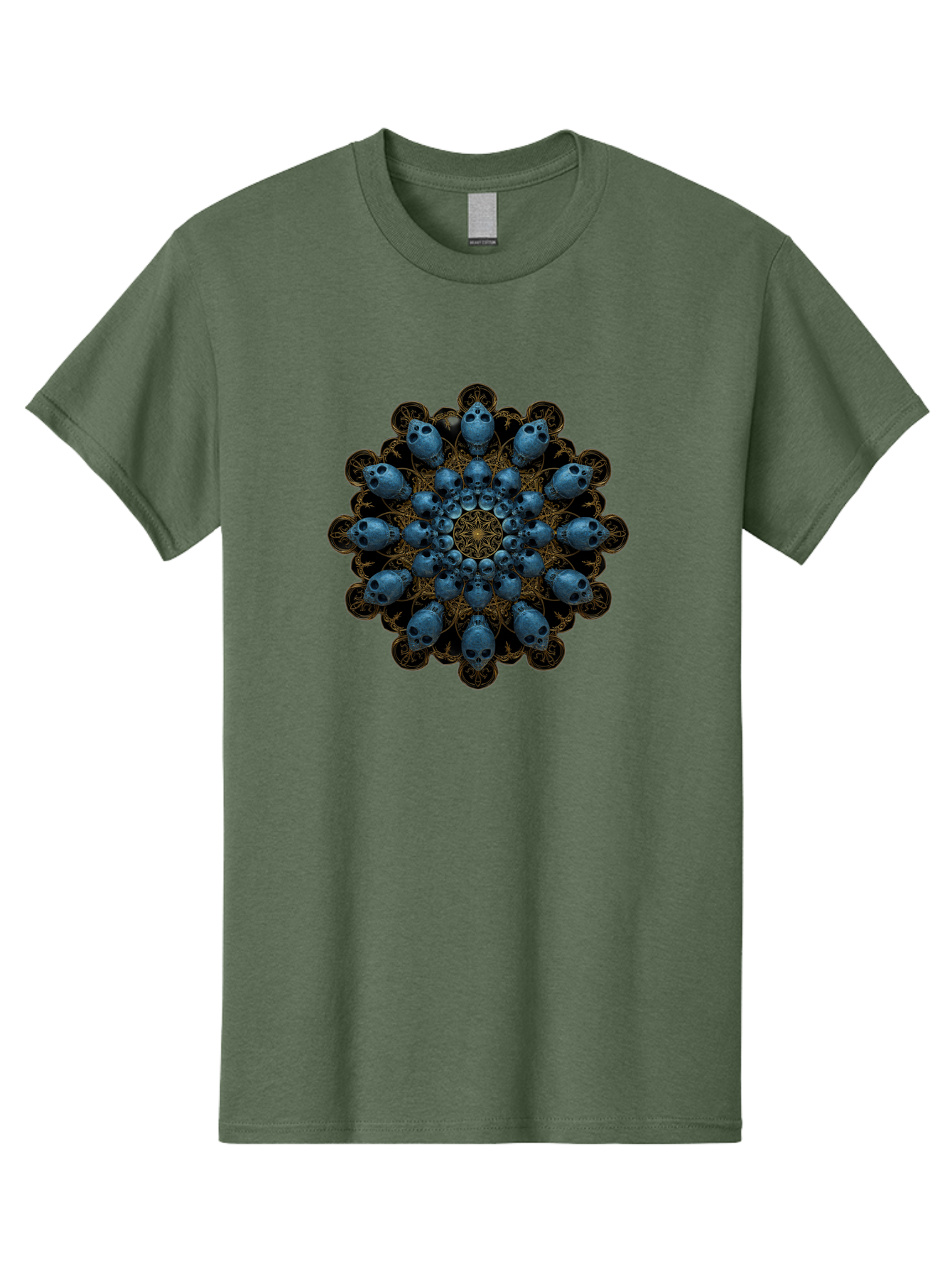 Skull-Mandala-7 Men'S Graphic Tee, 100% Cotton, Comfortable Casual Summer Wear, Machine Washable, Skull Mandala, Symmetrical Design, Intricate Patterns, Gothic Art, Mystical Symbols, Skulls, Mandala Art, Surreal Imagery, Mysterious, Bad601