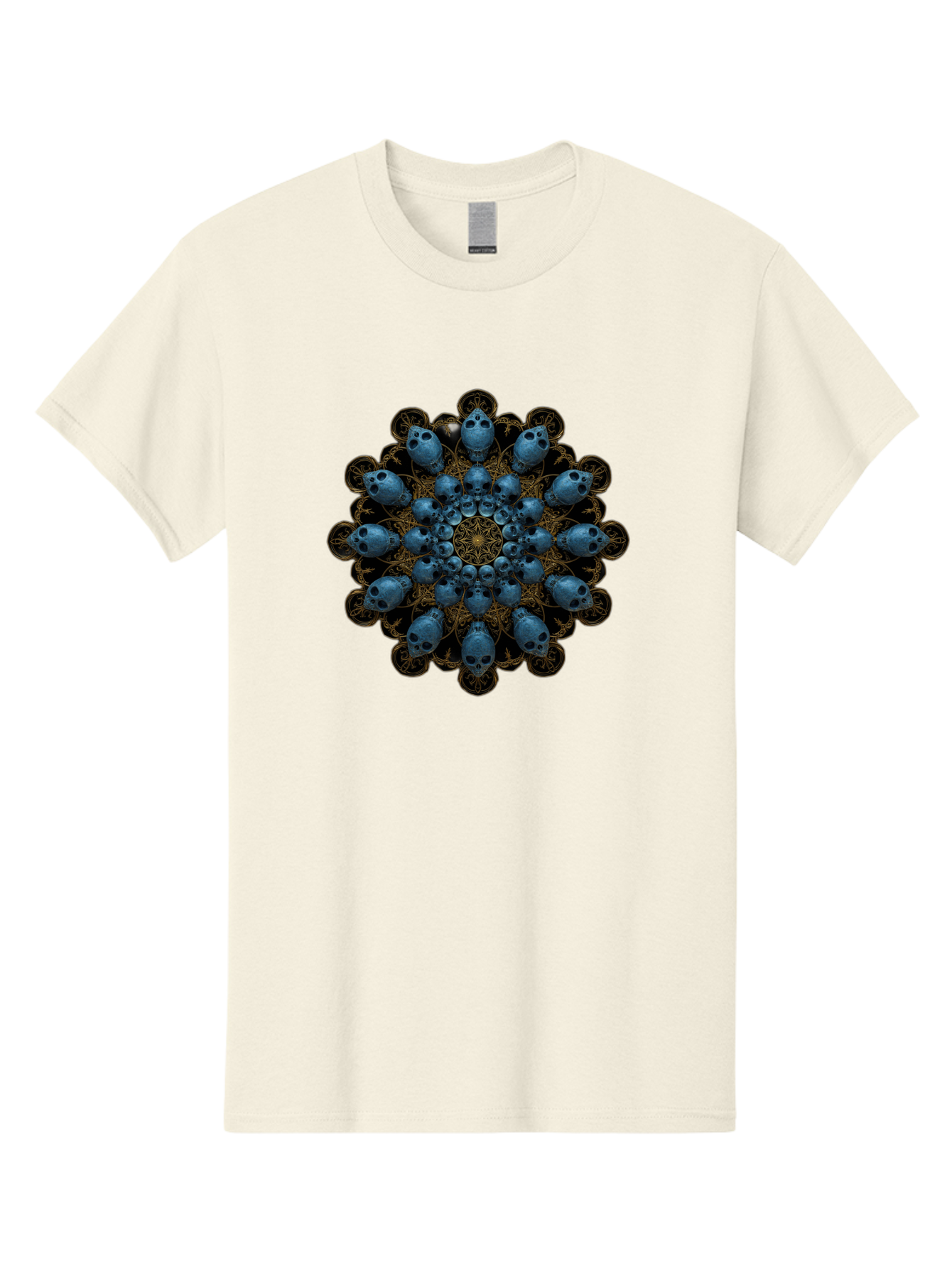 Skull-Mandala-7 Men'S Graphic Tee, 100% Cotton, Comfortable Casual Summer Wear, Machine Washable, Skull Mandala, Symmetrical Design, Intricate Patterns, Gothic Art, Mystical Symbols, Skulls, Mandala Art, Surreal Imagery, Mysterious, Bad601