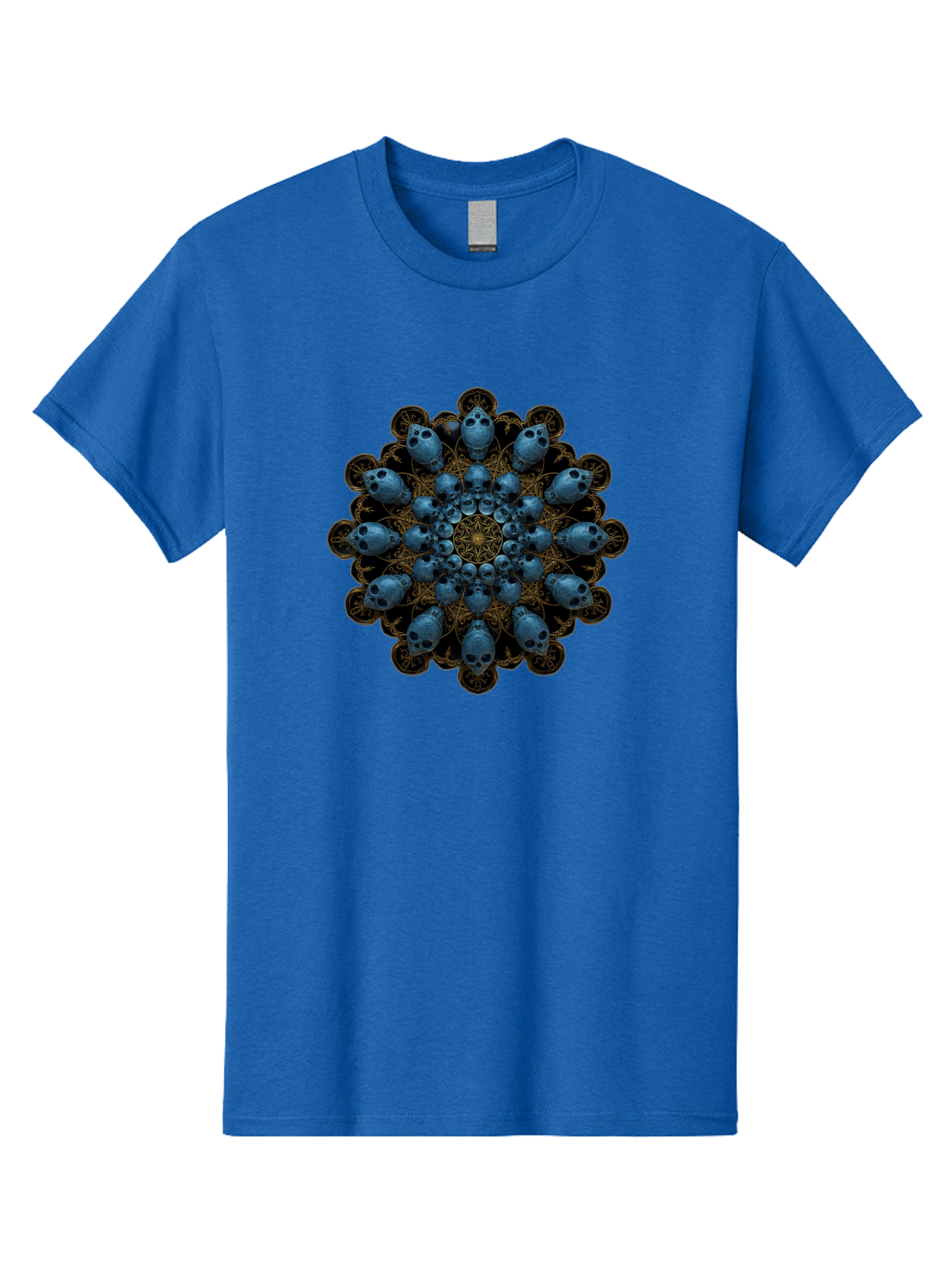 Skull-Mandala-7 Men'S Graphic Tee, 100% Cotton, Comfortable Casual Summer Wear, Machine Washable, Skull Mandala, Symmetrical Design, Intricate Patterns, Gothic Art, Mystical Symbols, Skulls, Mandala Art, Surreal Imagery, Mysterious, Bad601