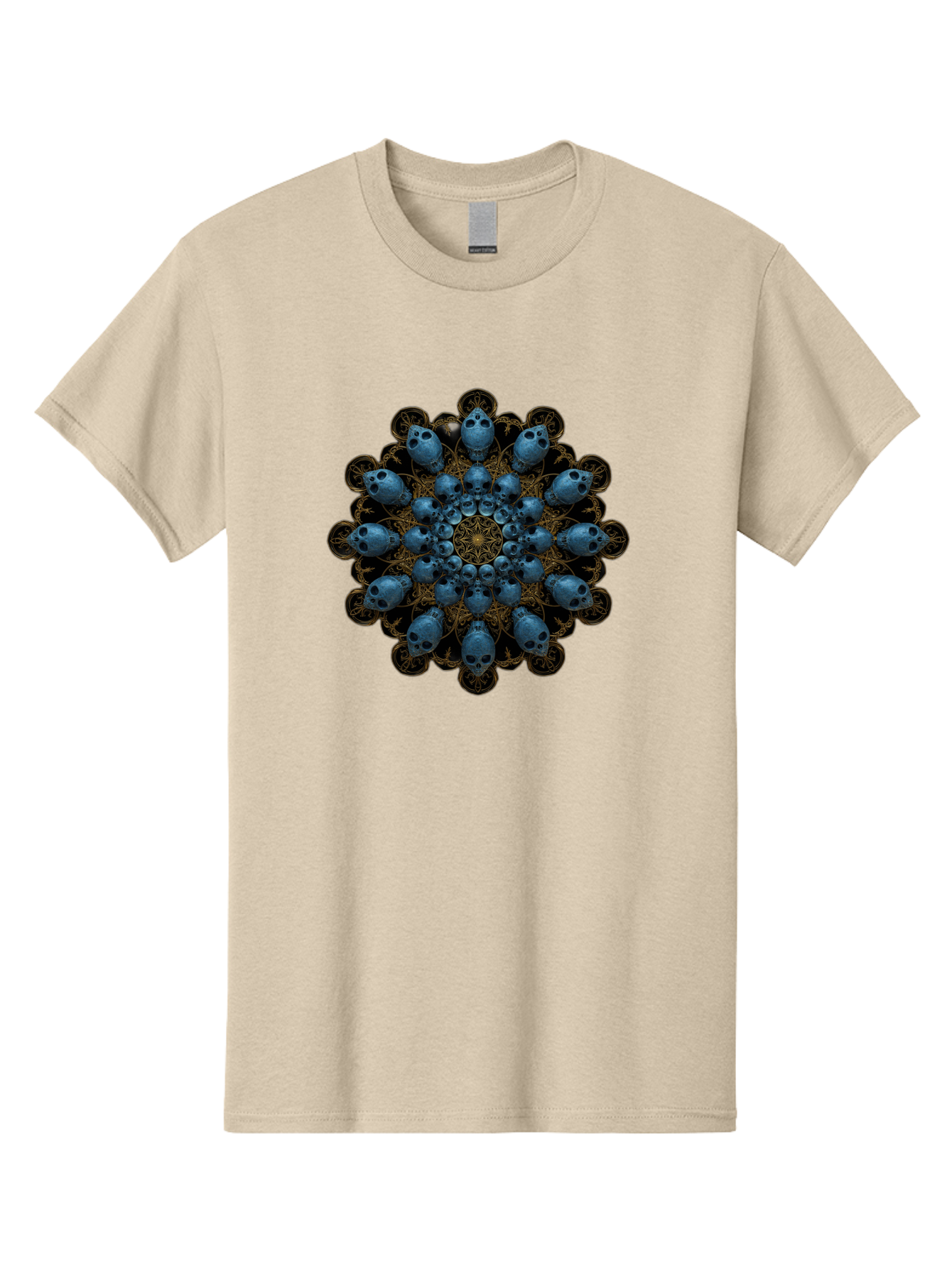Skull-Mandala-7 Men'S Graphic Tee, 100% Cotton, Comfortable Casual Summer Wear, Machine Washable, Skull Mandala, Symmetrical Design, Intricate Patterns, Gothic Art, Mystical Symbols, Skulls, Mandala Art, Surreal Imagery, Mysterious, Bad601