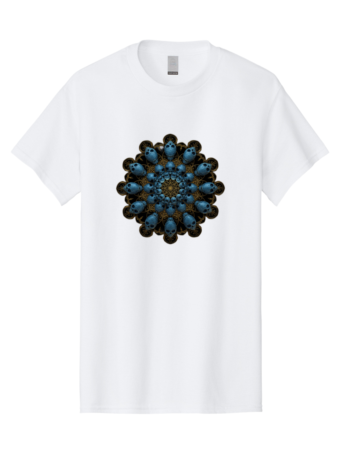 Skull-Mandala-7 Men'S Graphic Tee, 100% Cotton, Comfortable Casual Summer Wear, Machine Washable, Skull Mandala, Symmetrical Design, Intricate Patterns, Gothic Art, Mystical Symbols, Skulls, Mandala Art, Surreal Imagery, Mysterious, Bad601