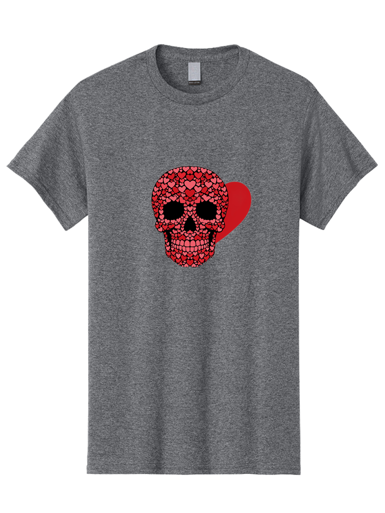 Skull-Of-Hearts Men'S Graphic Tee, 100% Cotton, Comfortable Casual Summer Wear, Machine Washable, Skull With Hearts, Heart-Shaped Skull Design, Sugar Skull Art, Red Hearts, Valentine'S Day Theme, Love Symbol, Heart Pattern, Skull Decoration, Bad603