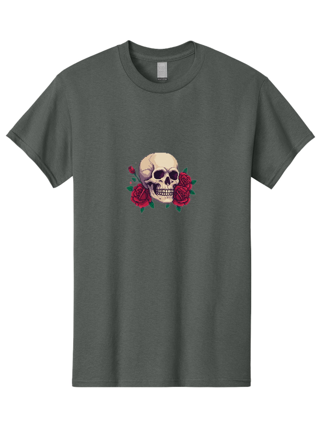Skull-Pixel-Art Men'S Graphic Tee, 100% Cotton, Comfortable Casual Summer Wear, Machine Washable, Human Skull, Red Roses, Pixel Art, Gothic Style, Dark Beauty, Skull Decoration, Floral Skull, Goth Aesthetic, Pixelated Skull Bad604