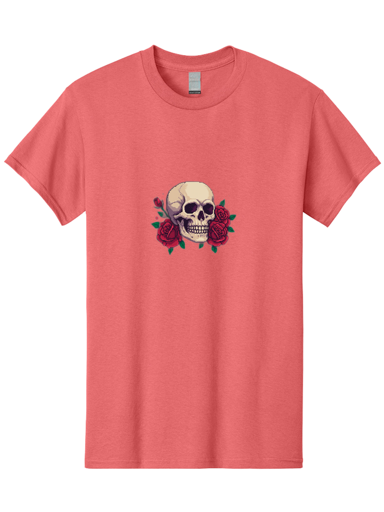 Skull-Pixel-Art Men'S Graphic Tee, 100% Cotton, Comfortable Casual Summer Wear, Machine Washable, Human Skull, Red Roses, Pixel Art, Gothic Style, Dark Beauty, Skull Decoration, Floral Skull, Goth Aesthetic, Pixelated Skull Bad604