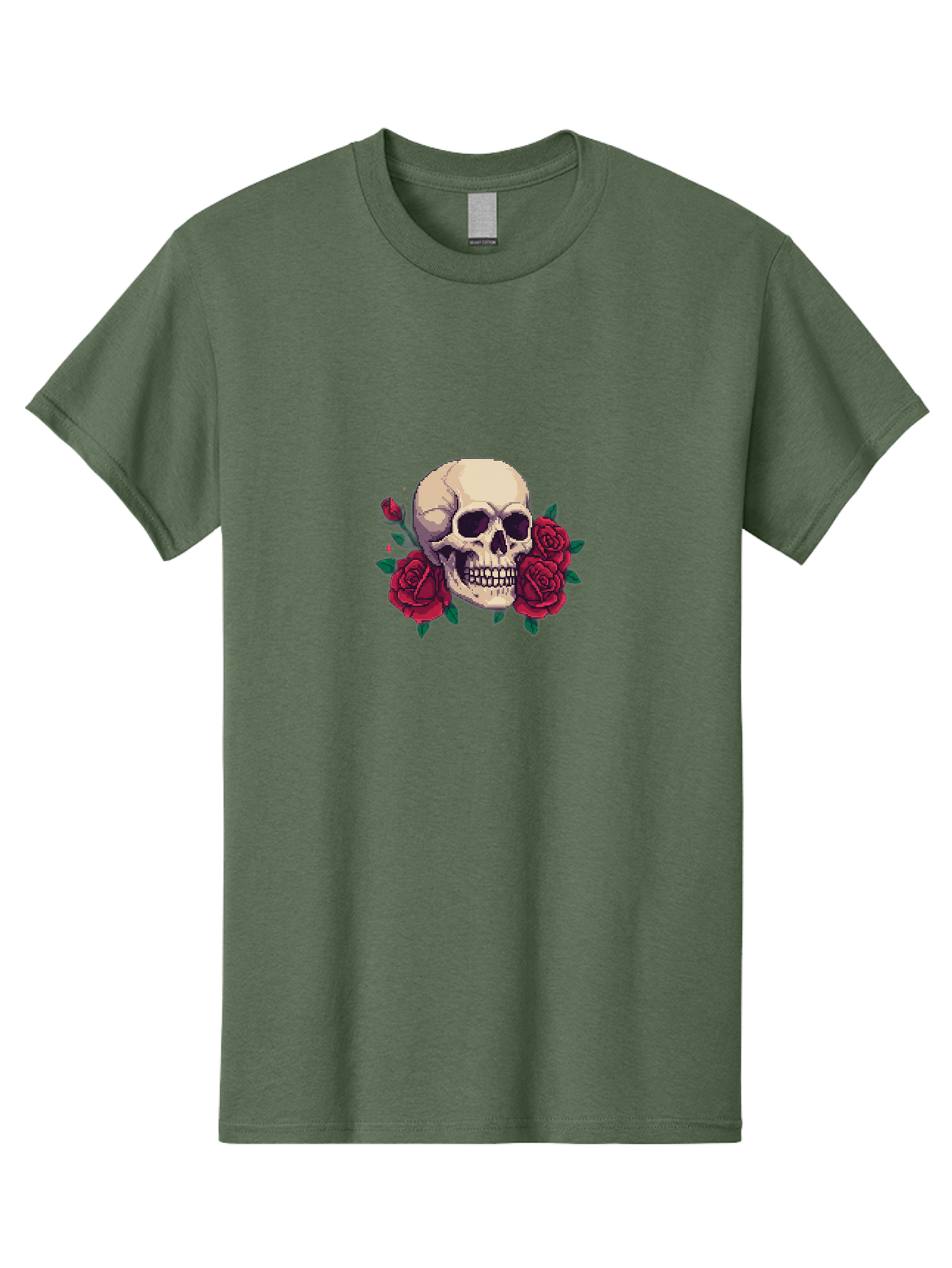 Skull-Pixel-Art Men'S Graphic Tee, 100% Cotton, Comfortable Casual Summer Wear, Machine Washable, Human Skull, Red Roses, Pixel Art, Gothic Style, Dark Beauty, Skull Decoration, Floral Skull, Goth Aesthetic, Pixelated Skull Bad604