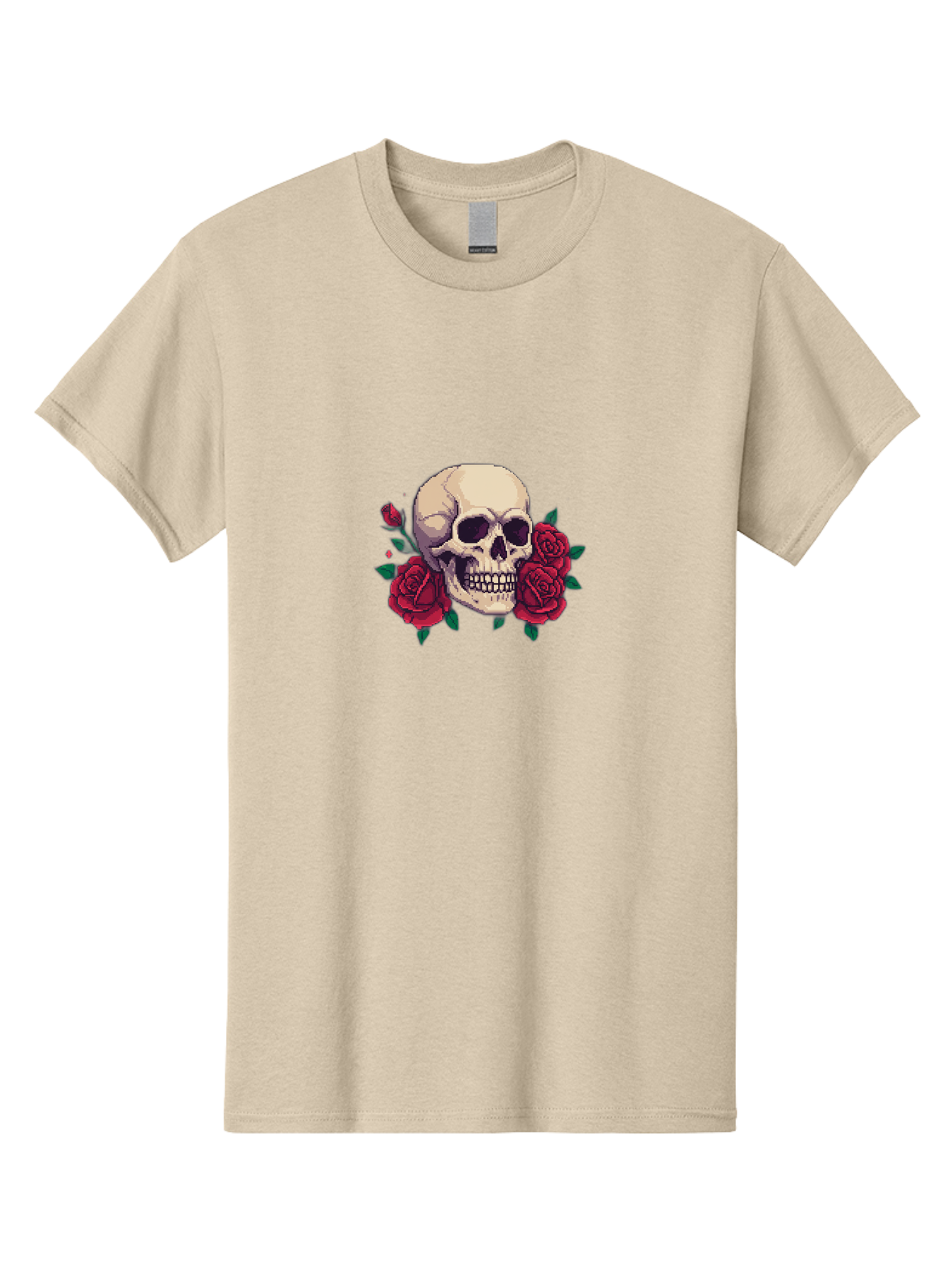 Skull-Pixel-Art Men'S Graphic Tee, 100% Cotton, Comfortable Casual Summer Wear, Machine Washable, Human Skull, Red Roses, Pixel Art, Gothic Style, Dark Beauty, Skull Decoration, Floral Skull, Goth Aesthetic, Pixelated Skull Bad604
