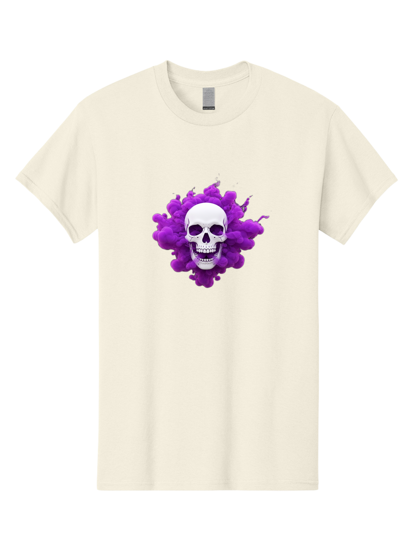 Skull-Purple-Smoke Men'S Graphic Tee, 100% Cotton, Comfortable Casual Summer Wear, Machine Washable, Human Skull, Purple Smoke, Dark Art, Gothic Style, Mysterious Atmosphere, Surreal Imagery, Edgy Design, Vibrant Purple Hue Bad605