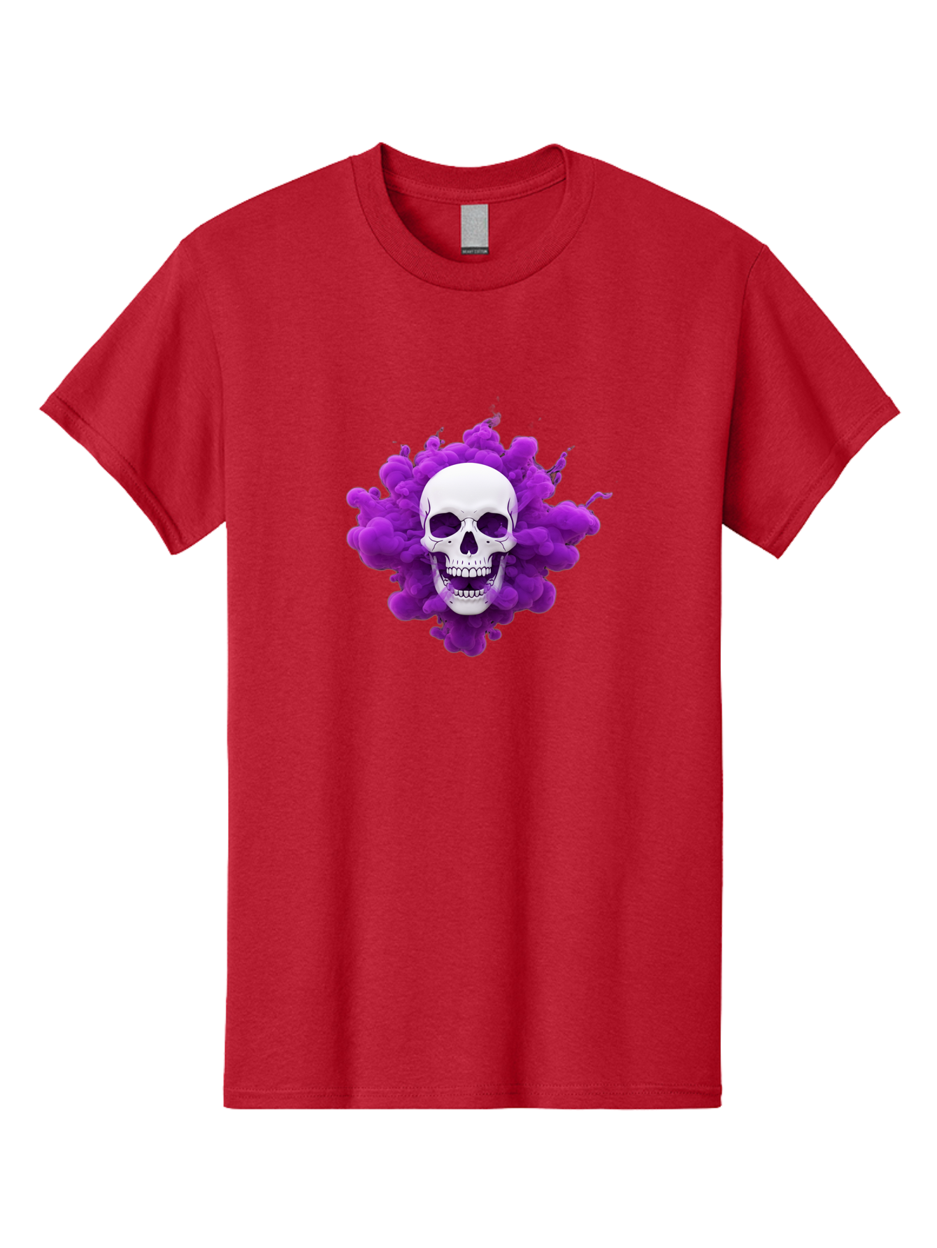Skull-Purple-Smoke Men'S Graphic Tee, 100% Cotton, Comfortable Casual Summer Wear, Machine Washable, Human Skull, Purple Smoke, Dark Art, Gothic Style, Mysterious Atmosphere, Surreal Imagery, Edgy Design, Vibrant Purple Hue Bad605