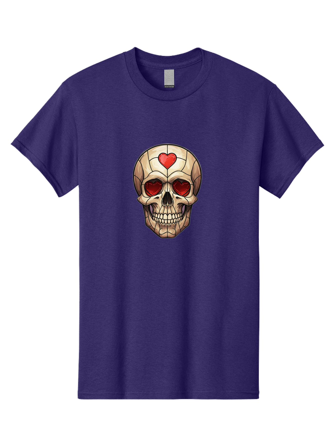 Skull-With-Heart-Eyes Men'S Graphic Tee, 100% Cotton, Comfortable Casual Summer Wear, Machine Washable, Cartoon Skull, Red Heart Eyes, Love Symbol, Grunge Art, Edgy Design, Tattoo Inspiration, Gothic Style, Heart-Shaped Eyes, Skull Art, Bad609