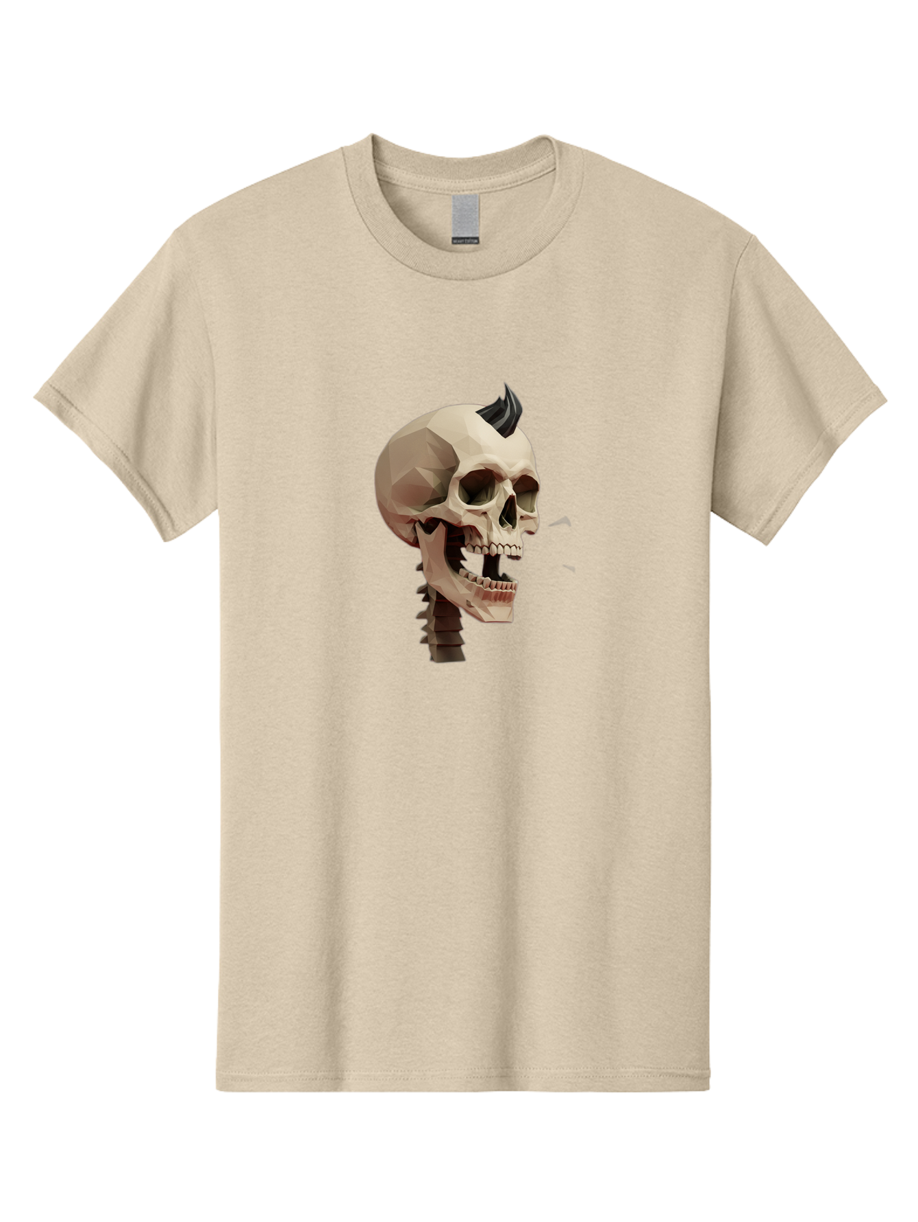 Skull-With-Mohawk Men'S Graphic Tee, 100% Cotton, Comfortable Casual Summer Wear, Machine Washable, Low Poly Skull, Geometric Shape, Punk Rock Style, Rock On, Low Poly Art, Gothic Skull, Punk Aesthetic, 3D Model, Skull Design Bad612