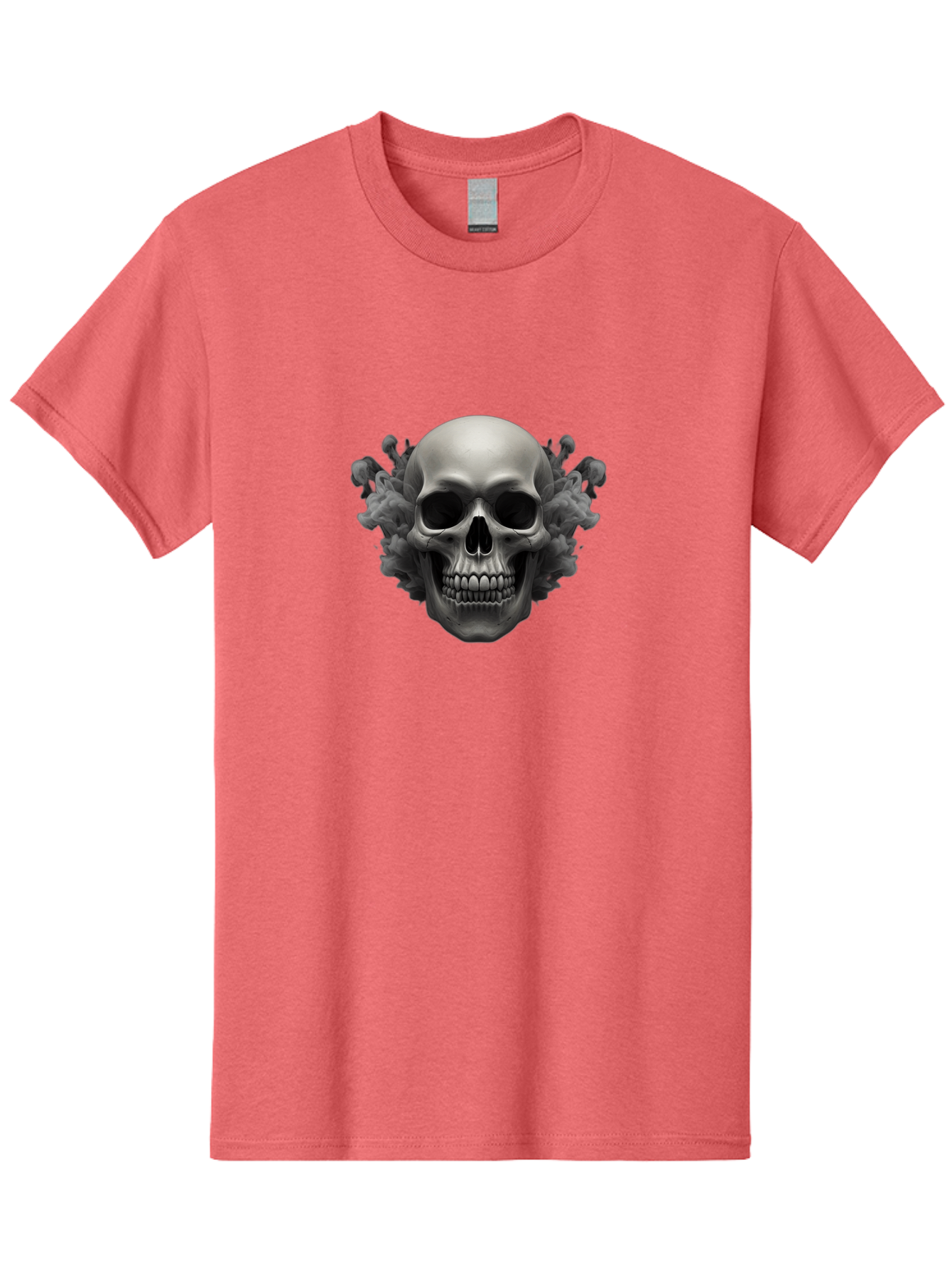 Skull-With-Mushrooms Men'S Graphic Tee, 100% Cotton, Comfortable Casual Summer Wear, Machine Washable, Skull Illustration, Gray Skull, Mushroom Cloud, Fungi Art, Gothic Design, Dark Art, Spooky Graphics, Mysterious Imagery, Eerie Atmosphere, Bad613