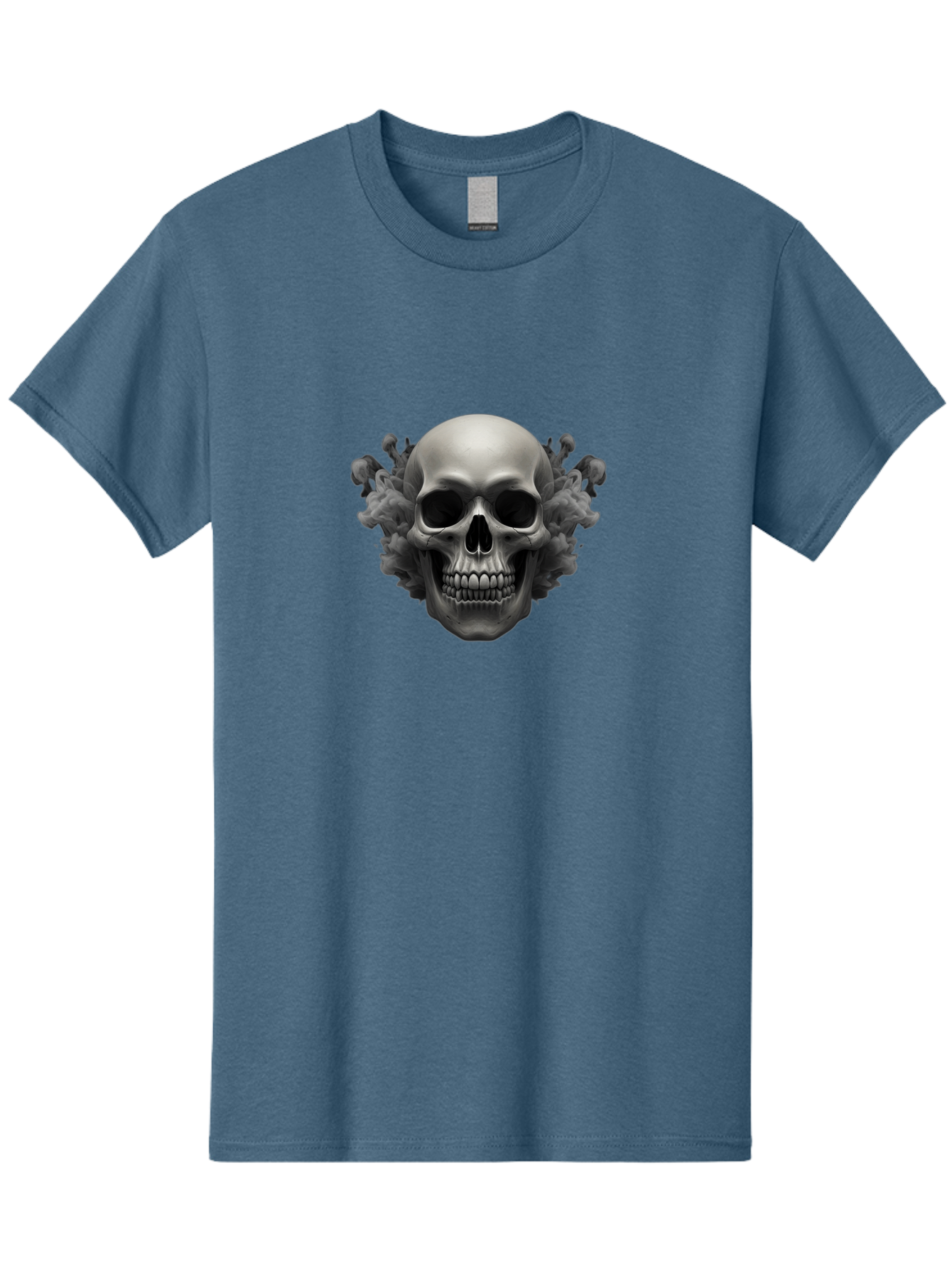 Skull-With-Mushrooms Men'S Graphic Tee, 100% Cotton, Comfortable Casual Summer Wear, Machine Washable, Skull Illustration, Gray Skull, Mushroom Cloud, Fungi Art, Gothic Design, Dark Art, Spooky Graphics, Mysterious Imagery, Eerie Atmosphere, Bad613