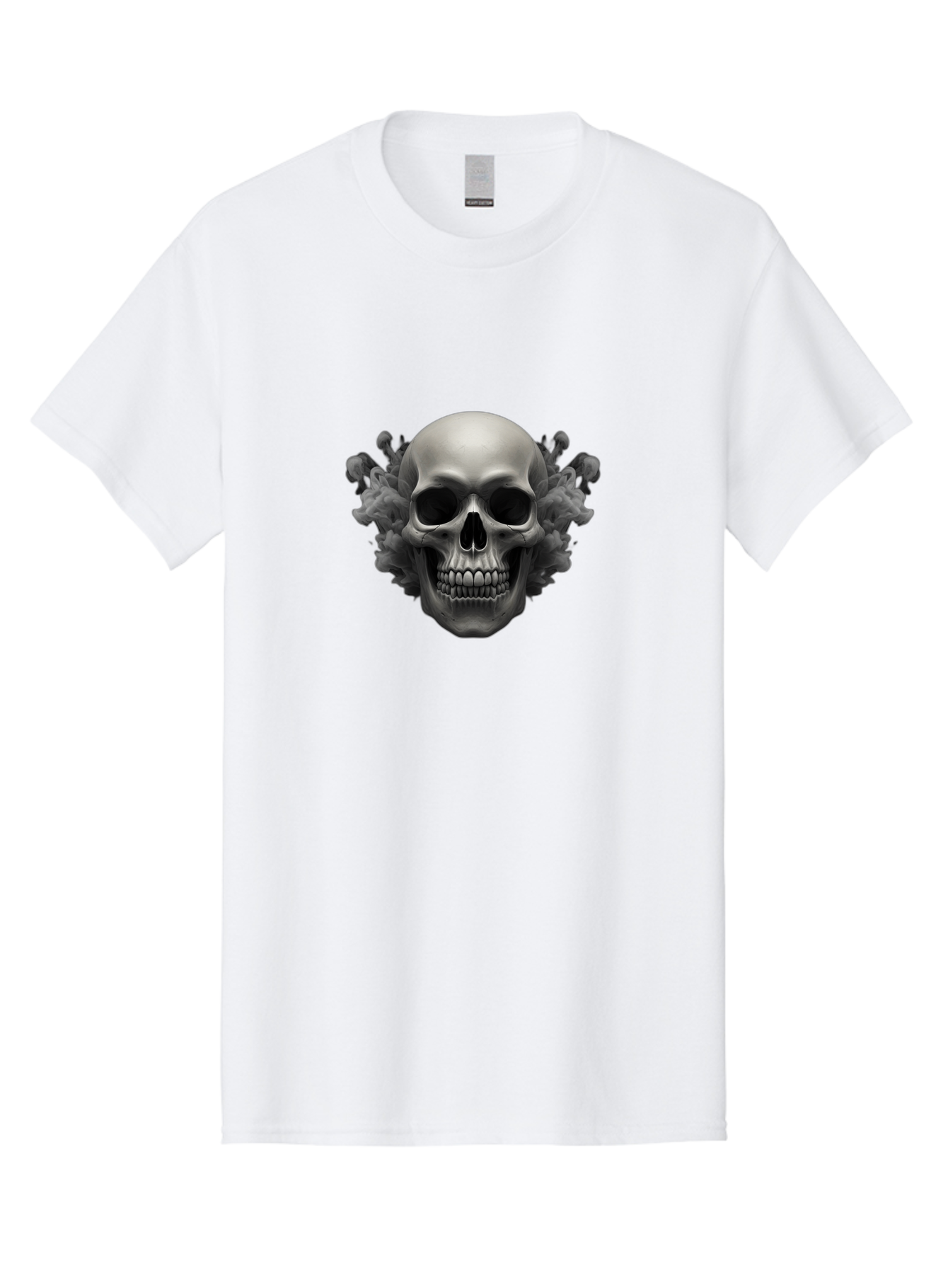 Skull-With-Mushrooms Men'S Graphic Tee, 100% Cotton, Comfortable Casual Summer Wear, Machine Washable, Skull Illustration, Gray Skull, Mushroom Cloud, Fungi Art, Gothic Design, Dark Art, Spooky Graphics, Mysterious Imagery, Eerie Atmosphere, Bad613