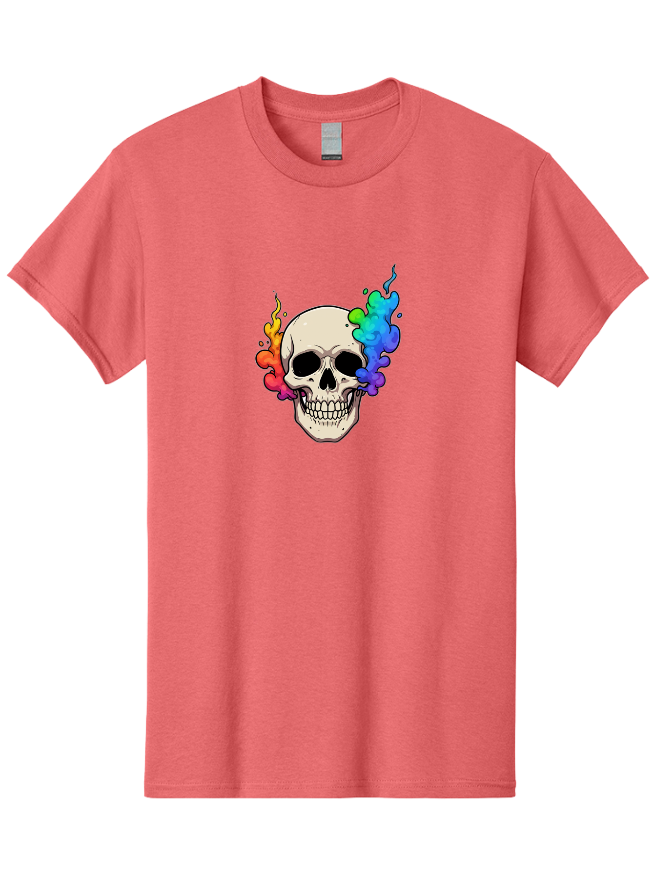 Skull-With-Smoke Men'S Graphic Tee, 100% Cotton, Comfortable Casual Summer Wear, Machine Washable, Cartoon Skull, Rainbow Smoke, Colorful Illustration, Vibrant Art, Edgy Design, Grunge Style, Street Art, Graphic Design, Skull Art, Bad620