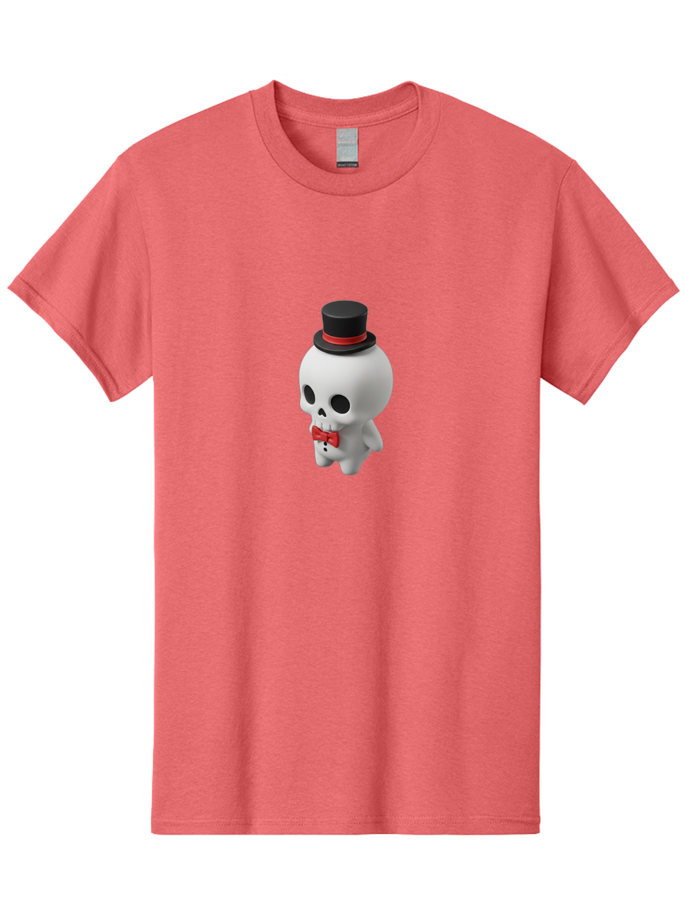 Skull-With-Top-Hat-1 Men'S Graphic Tee, 100% Cotton, Comfortable Casual Summer Wear, Machine Washable, Cartoon Skull, Top Hat, Red Bow Tie, Black Hatband, 3D Illustration, Gothic Style, Skull Character, Fashion Accessories, Stylish Skeleton Bad622
