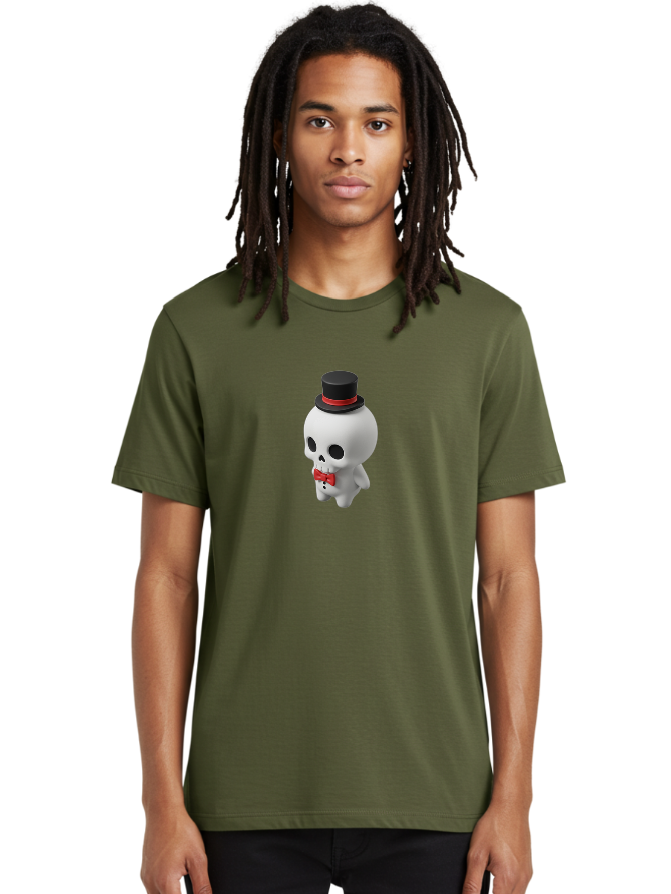 Skull-With-Top-Hat-1 Men'S Graphic Tee, 100% Cotton, Comfortable Casual Summer Wear, Machine Washable, Cartoon Skull, Top Hat, Red Bow Tie, Black Hatband, 3D Illustration, Gothic Style, Skull Character, Fashion Accessories, Stylish Skeleton Bad622
