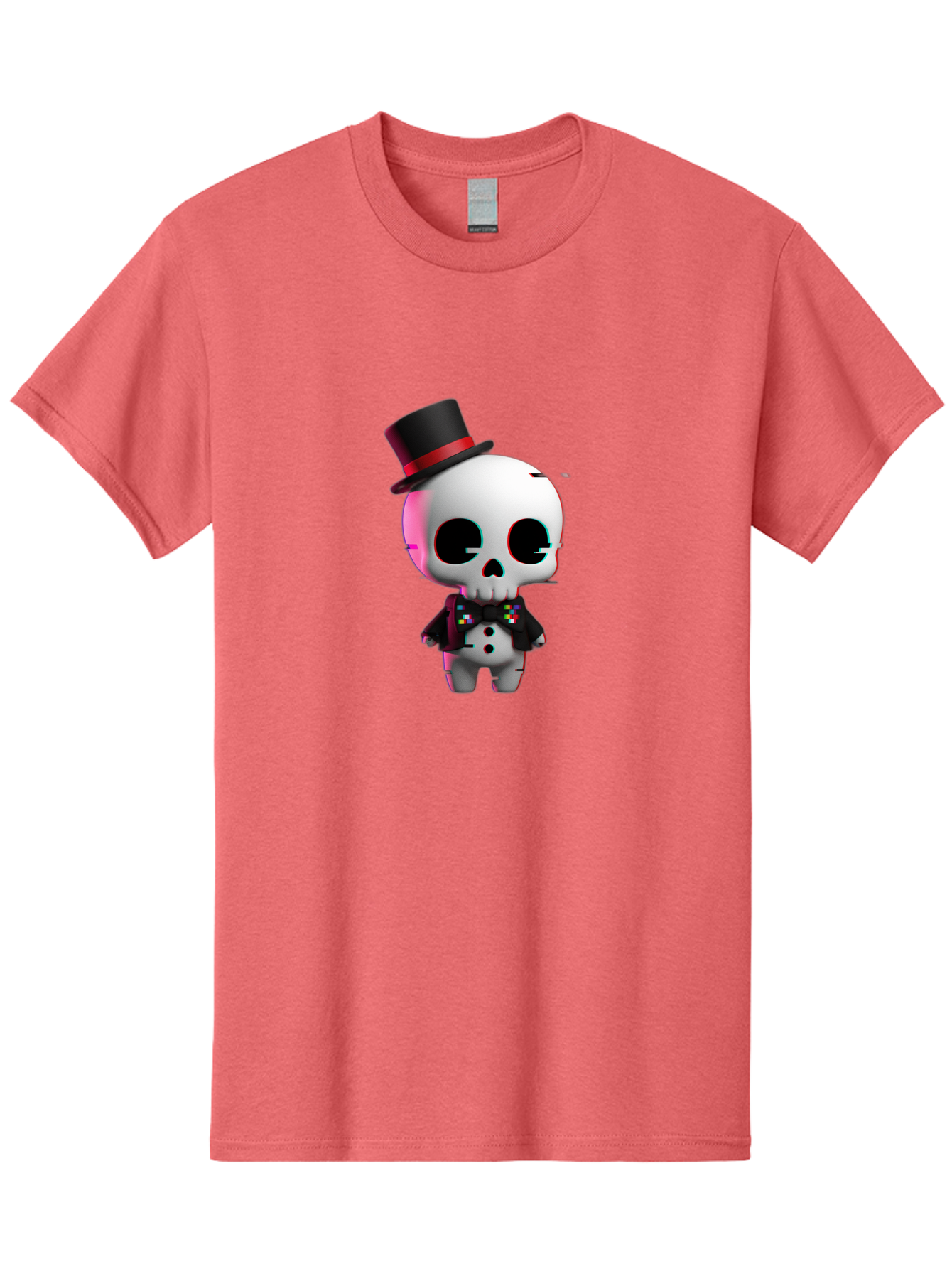 Skull-With-Top-Hat-And-Bow-Tie-1 Men'S Graphic Tee, 100% Cotton, Comfortable Casual Summer Wear, Machine Washable, 3D Rendered Skull, Top Hat And Bow Tie, Gothic Style, Digital Art, Skeleton Character, Colorful Bow Tie, Black Hat, Spooky Chic, Bad623