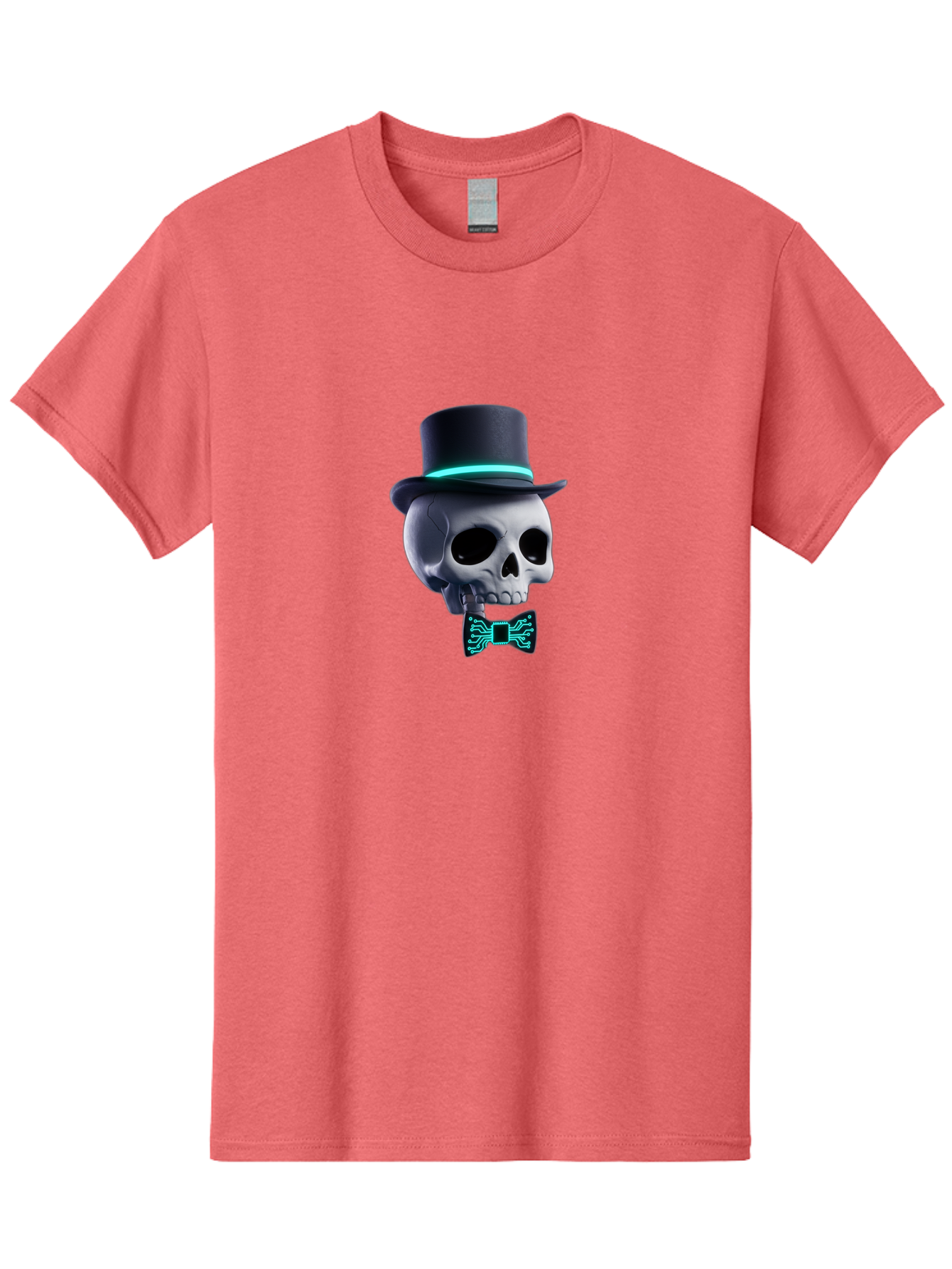 Skull-With-Top-Hat-And-Bow-Tie-2 Men'S Graphic Tee, 100% Cotton, Comfortable Casual Summer Wear, Machine Washable, Skull With Top Hat, Cyberpunk Style, Futuristic, Circuit Board, Bow Tie, Glowing Neon, Tech-Inspired Art, Gothic Chic, Bad624