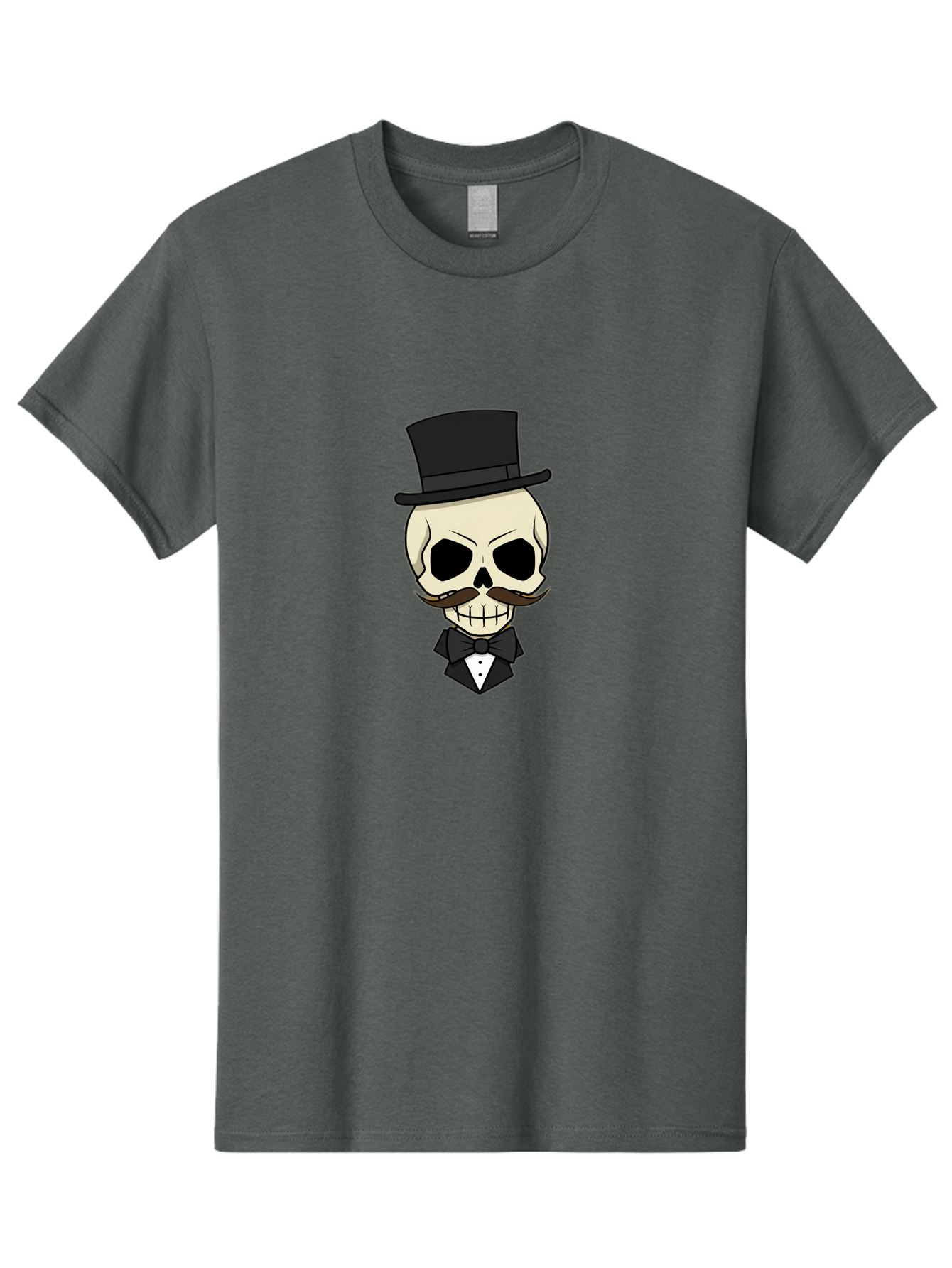 Skull-With-Top-Hat Men'S Graphic Tee, 100% Cotton, Comfortable Casual Summer Wear, Machine Washable, Human Skull With Hat And Mustache, Formal Attire, Bow Tie, Tuxedo, Gentlemanly Appearance, Refined Features, Elegant Design, Quirky Character Bad626