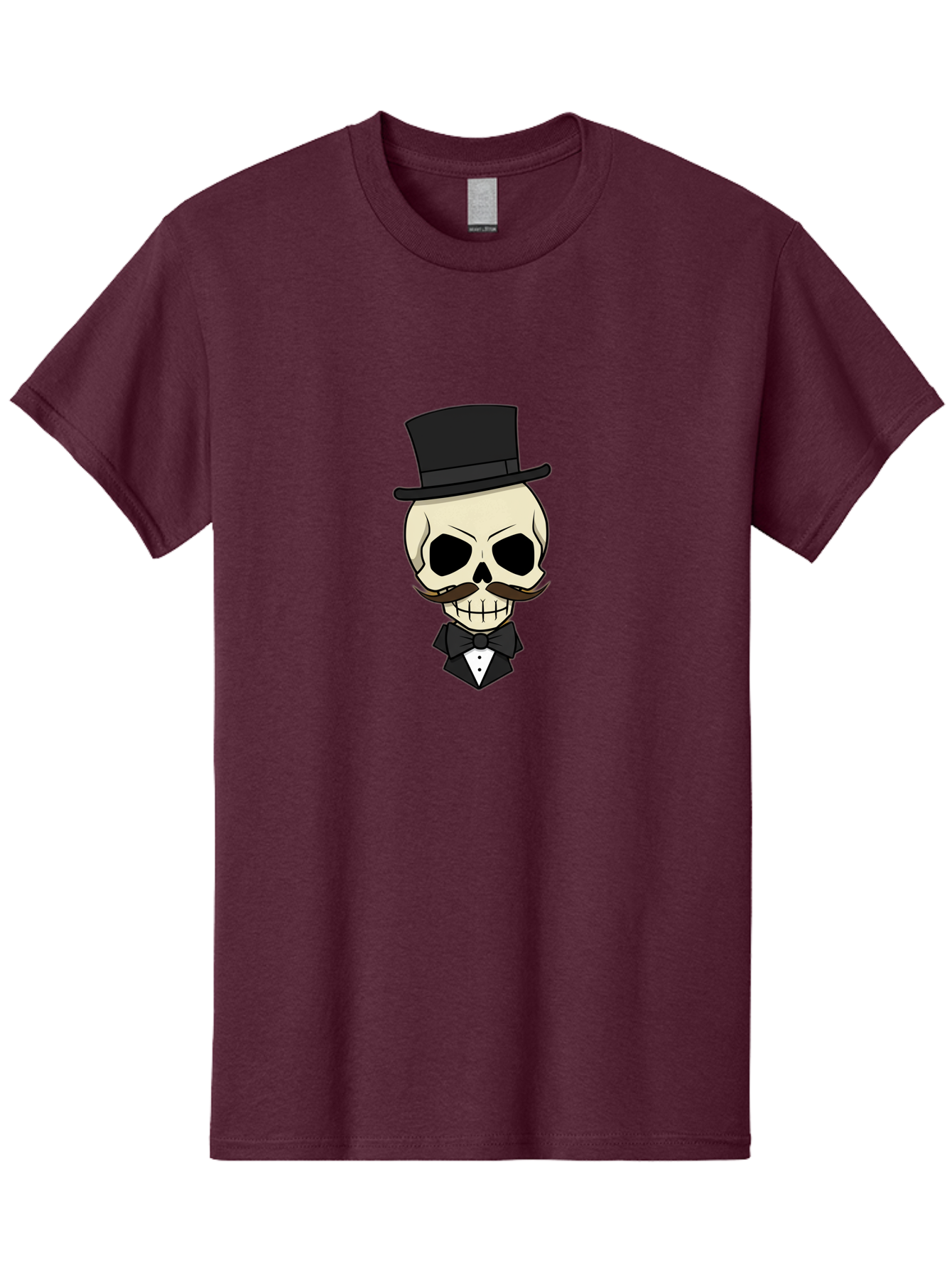 Skull-With-Top-Hat Men'S Graphic Tee, 100% Cotton, Comfortable Casual Summer Wear, Machine Washable, Human Skull With Hat And Mustache, Formal Attire, Bow Tie, Tuxedo, Gentlemanly Appearance, Refined Features, Elegant Design, Quirky Character Bad626