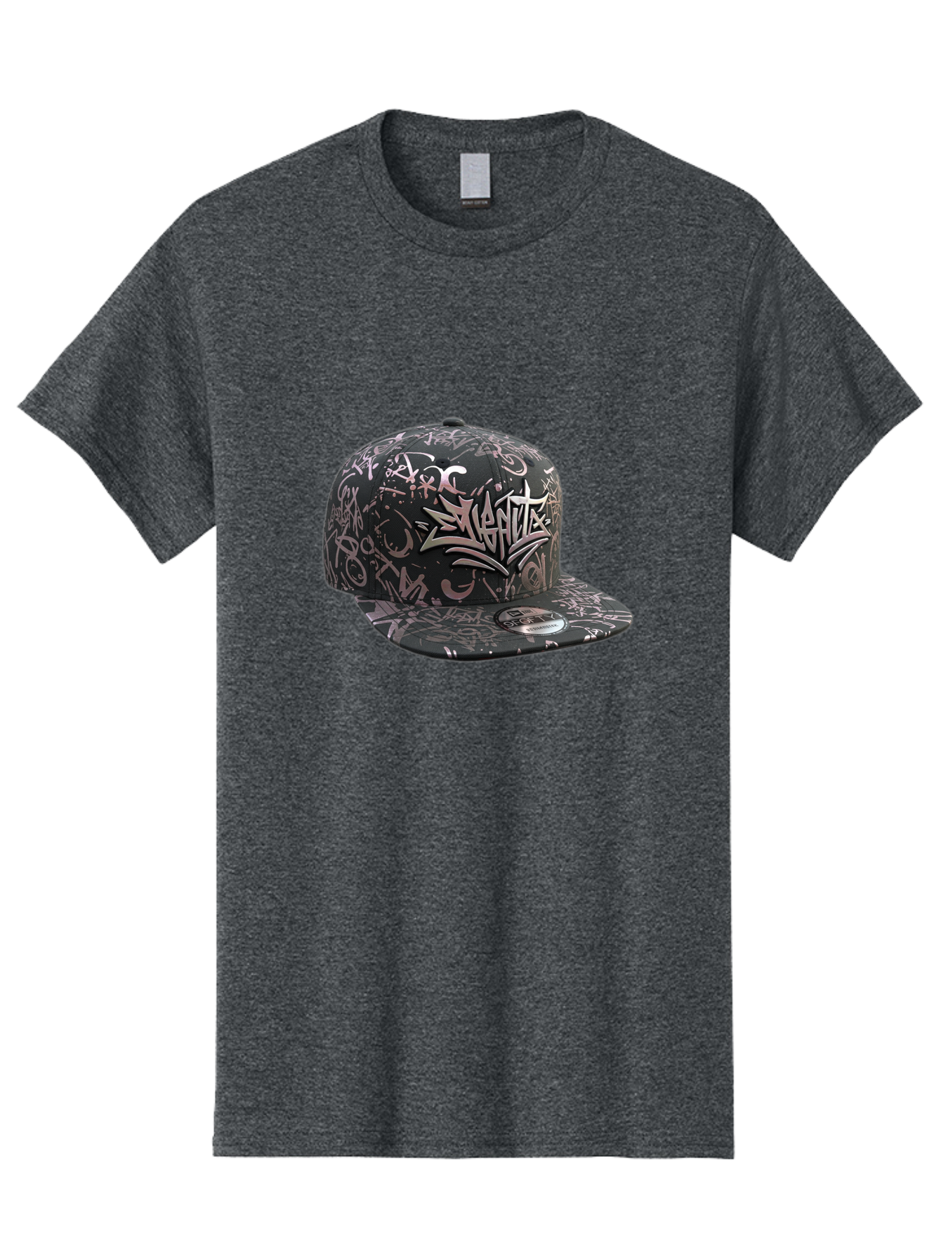 Slanted-Graffiti Men'S Graphic Tee, 100% Cotton, Comfortable Casual Summer Wear, Machine Washable, Black Baseball Cap, Graffiti Design, Streetwear Fashion, Urban Style, Snaghtz Logo, Casual Wear, Trendy Accessories, 47 Brand Label Bad628