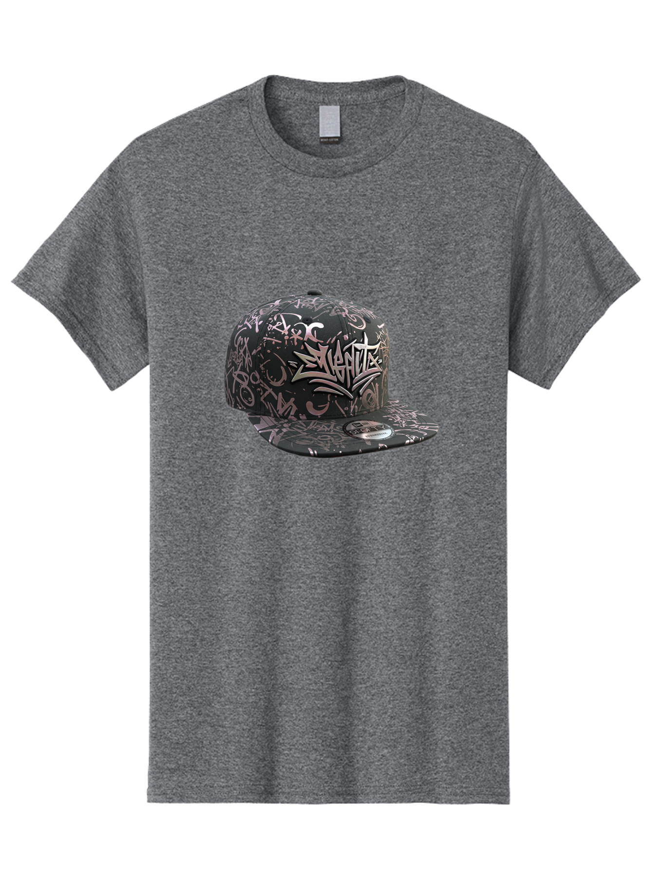 Slanted-Graffiti Men'S Graphic Tee, 100% Cotton, Comfortable Casual Summer Wear, Machine Washable, Black Baseball Cap, Graffiti Design, Streetwear Fashion, Urban Style, Snaghtz Logo, Casual Wear, Trendy Accessories, 47 Brand Label Bad628