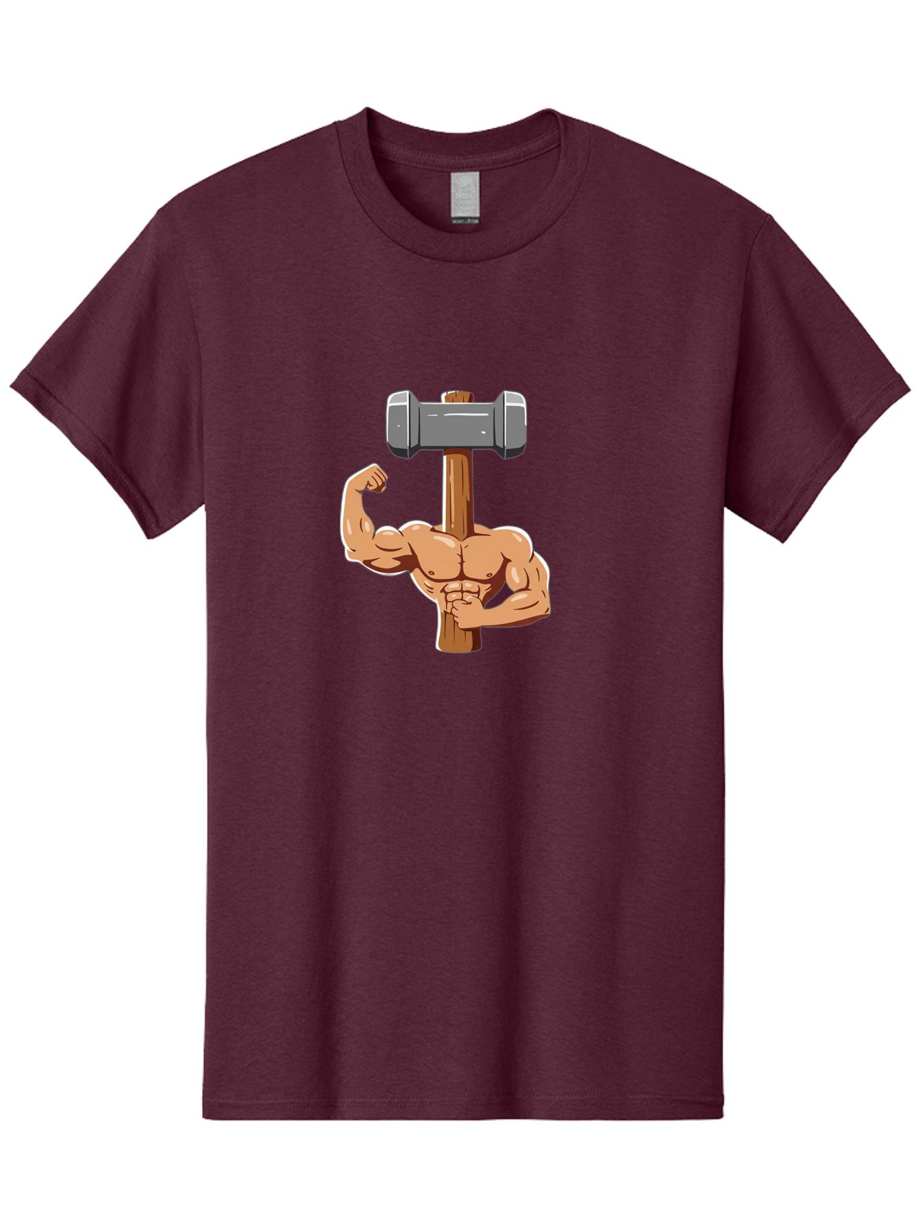 Sledge-Hammer-Arm Men'S Graphic Tee, 100% Cotton, Comfortable Casual Summer Wear, Machine Washable, Strong Arm, Flexed Bicep, Muscular Physique, Sledgehammer, Power Symbol, Strength Training, Fitness, Cartoon Illustration, Bodybuilding Bad629
