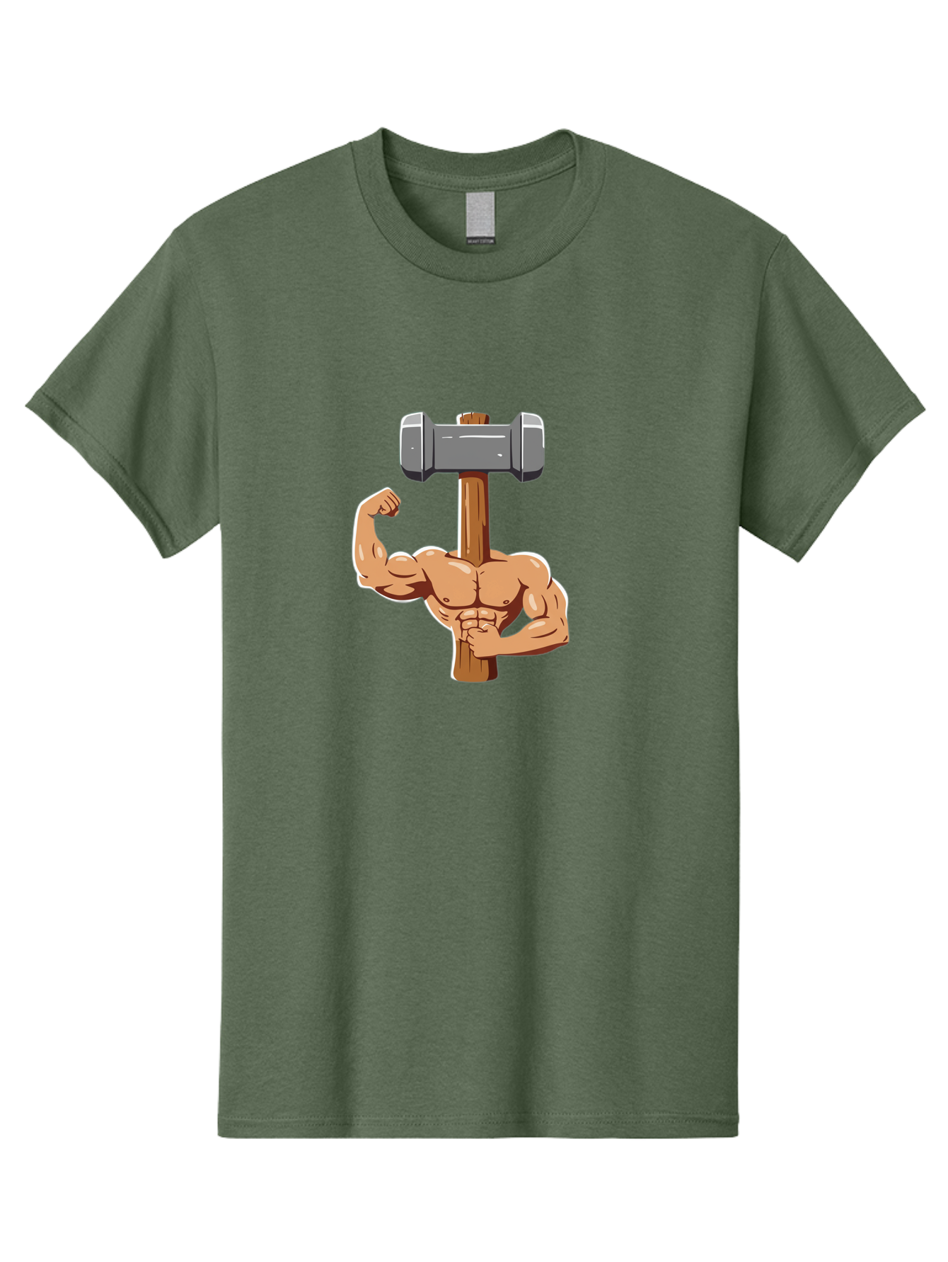 Sledge-Hammer-Arm Men'S Graphic Tee, 100% Cotton, Comfortable Casual Summer Wear, Machine Washable, Strong Arm, Flexed Bicep, Muscular Physique, Sledgehammer, Power Symbol, Strength Training, Fitness, Cartoon Illustration, Bodybuilding Bad629