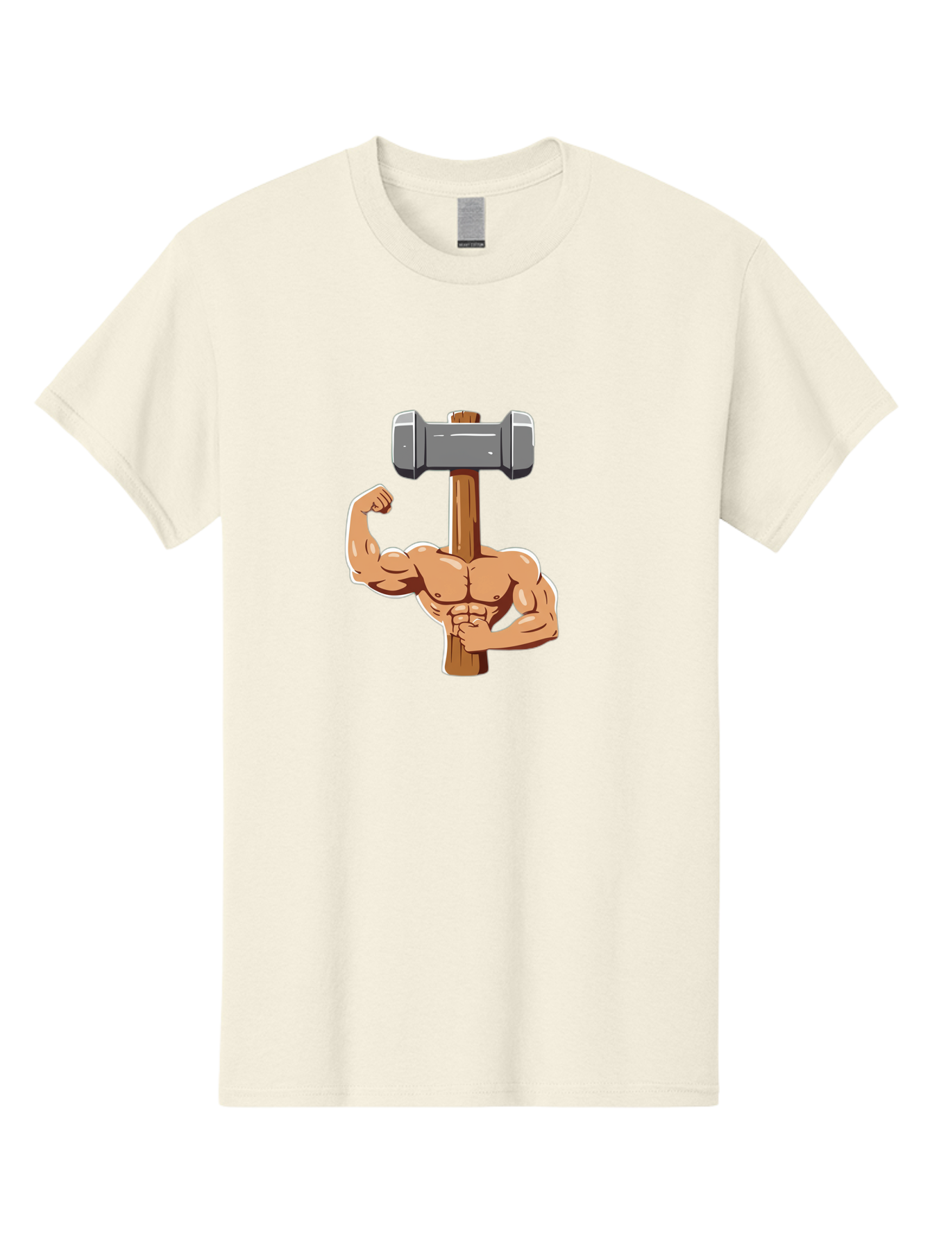 Sledge-Hammer-Arm Men'S Graphic Tee, 100% Cotton, Comfortable Casual Summer Wear, Machine Washable, Strong Arm, Flexed Bicep, Muscular Physique, Sledgehammer, Power Symbol, Strength Training, Fitness, Cartoon Illustration, Bodybuilding Bad629