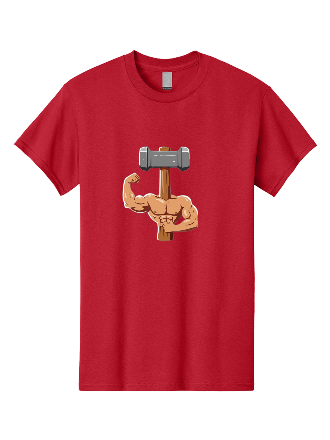 Sledge-Hammer-Arm Men'S Graphic Tee, 100% Cotton, Comfortable Casual Summer Wear, Machine Washable, Strong Arm, Flexed Bicep, Muscular Physique, Sledgehammer, Power Symbol, Strength Training, Fitness, Cartoon Illustration, Bodybuilding Bad629