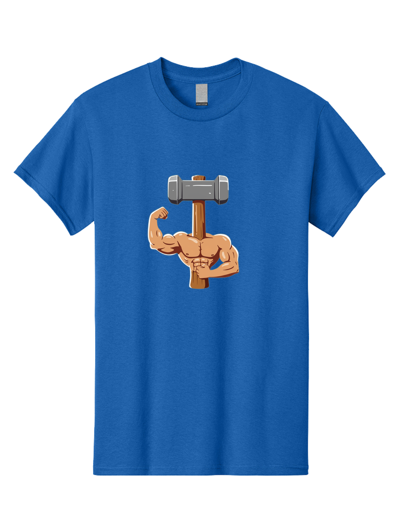 Sledge-Hammer-Arm Men'S Graphic Tee, 100% Cotton, Comfortable Casual Summer Wear, Machine Washable, Strong Arm, Flexed Bicep, Muscular Physique, Sledgehammer, Power Symbol, Strength Training, Fitness, Cartoon Illustration, Bodybuilding Bad629