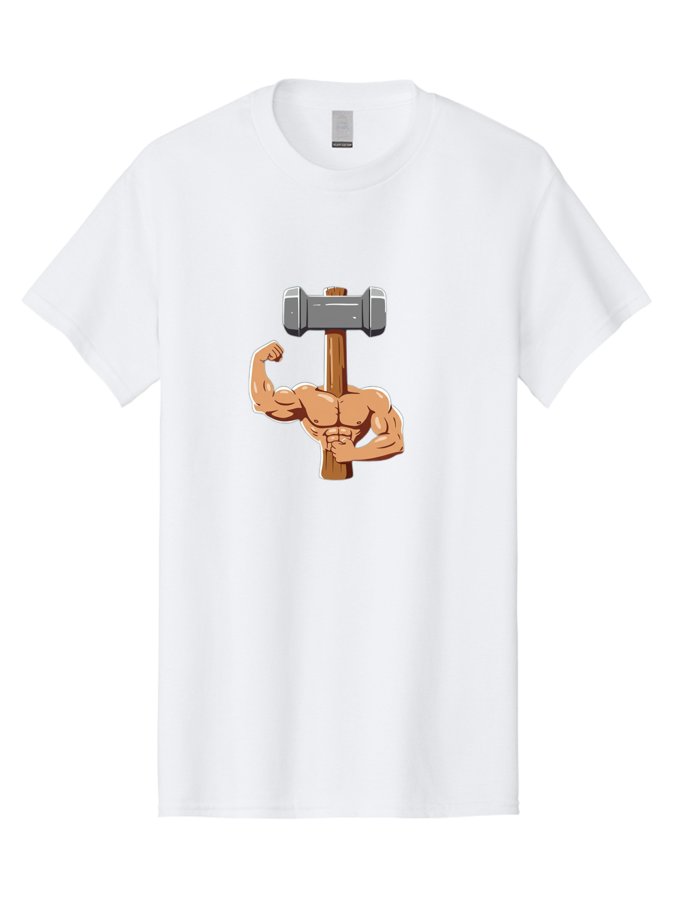 Sledge-Hammer-Arm Men'S Graphic Tee, 100% Cotton, Comfortable Casual Summer Wear, Machine Washable, Strong Arm, Flexed Bicep, Muscular Physique, Sledgehammer, Power Symbol, Strength Training, Fitness, Cartoon Illustration, Bodybuilding Bad629
