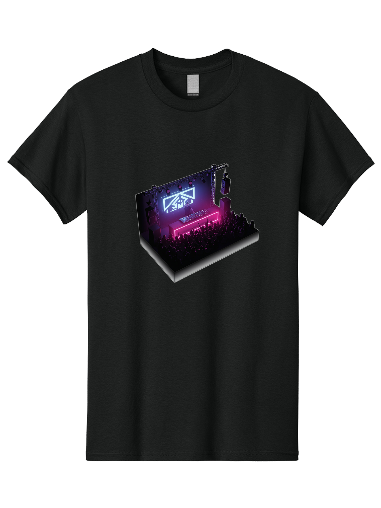 Smb-Stage Men'S Graphic Tee, 100% Cotton, Comfortable Casual Summer Wear, Machine Washable, Dj On Stage, Electronic Dance Music, 3D Graphic Design, Rave Party, Nightclub Atmosphere, Neon Lights, Futuristic Feel, Crowd Dancing, Concert Setup, Bad630