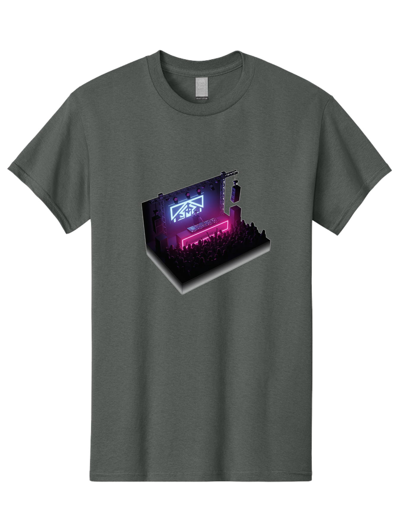 Smb-Stage Men'S Graphic Tee, 100% Cotton, Comfortable Casual Summer Wear, Machine Washable, Dj On Stage, Electronic Dance Music, 3D Graphic Design, Rave Party, Nightclub Atmosphere, Neon Lights, Futuristic Feel, Crowd Dancing, Concert Setup, Bad630
