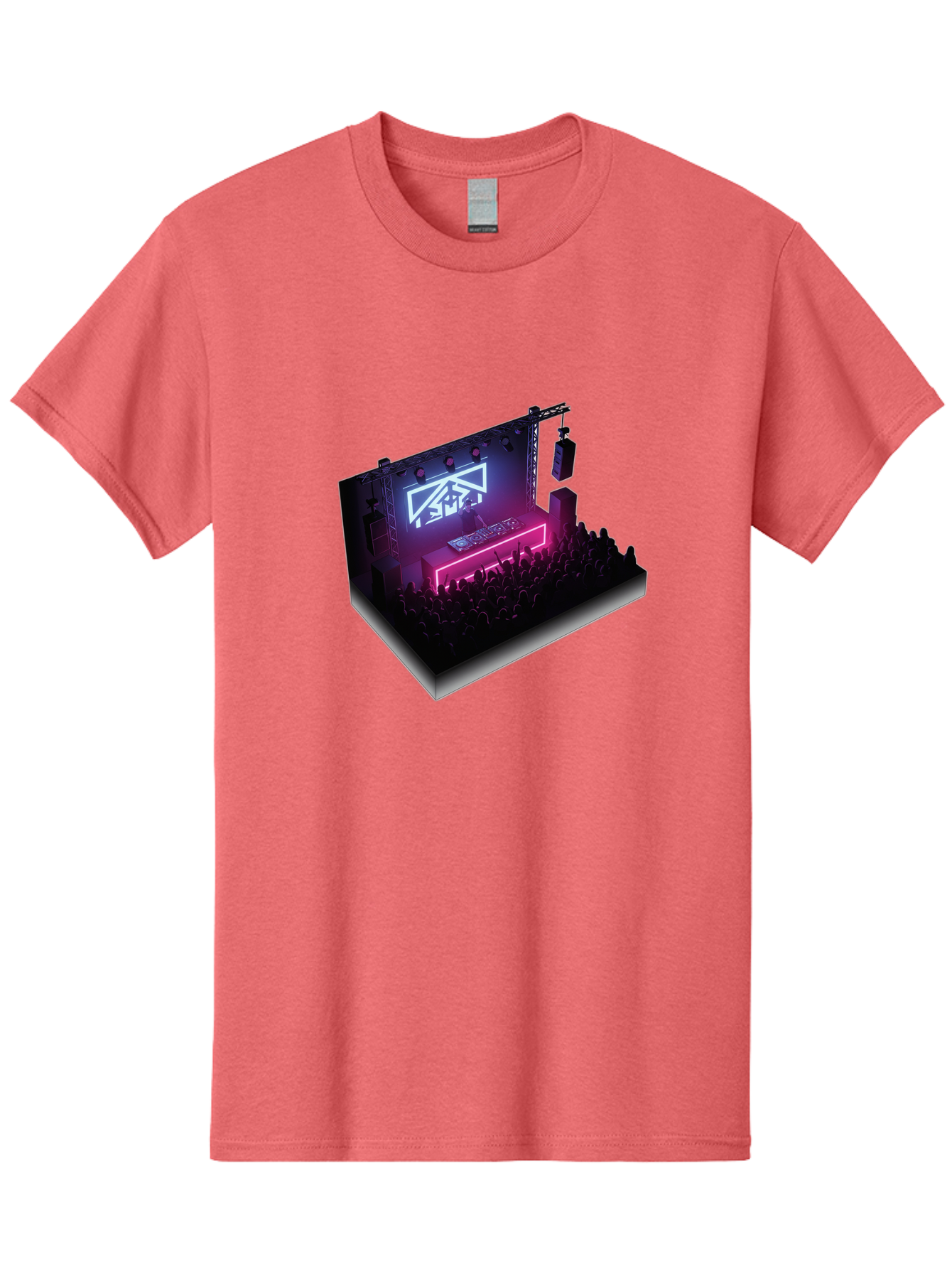 Smb-Stage Men'S Graphic Tee, 100% Cotton, Comfortable Casual Summer Wear, Machine Washable, Dj On Stage, Electronic Dance Music, 3D Graphic Design, Rave Party, Nightclub Atmosphere, Neon Lights, Futuristic Feel, Crowd Dancing, Concert Setup, Bad630