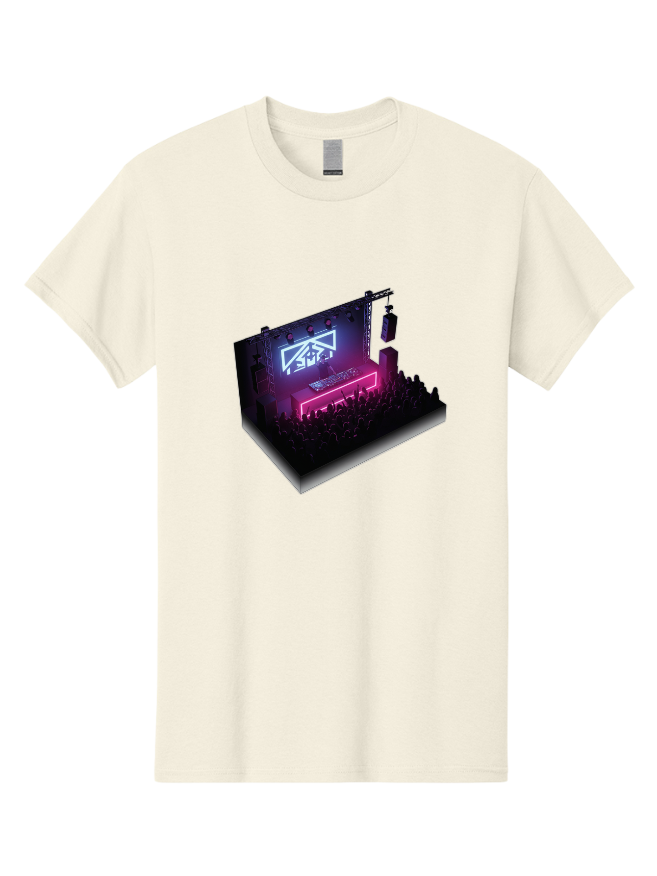 Smb-Stage Men'S Graphic Tee, 100% Cotton, Comfortable Casual Summer Wear, Machine Washable, Dj On Stage, Electronic Dance Music, 3D Graphic Design, Rave Party, Nightclub Atmosphere, Neon Lights, Futuristic Feel, Crowd Dancing, Concert Setup, Bad630