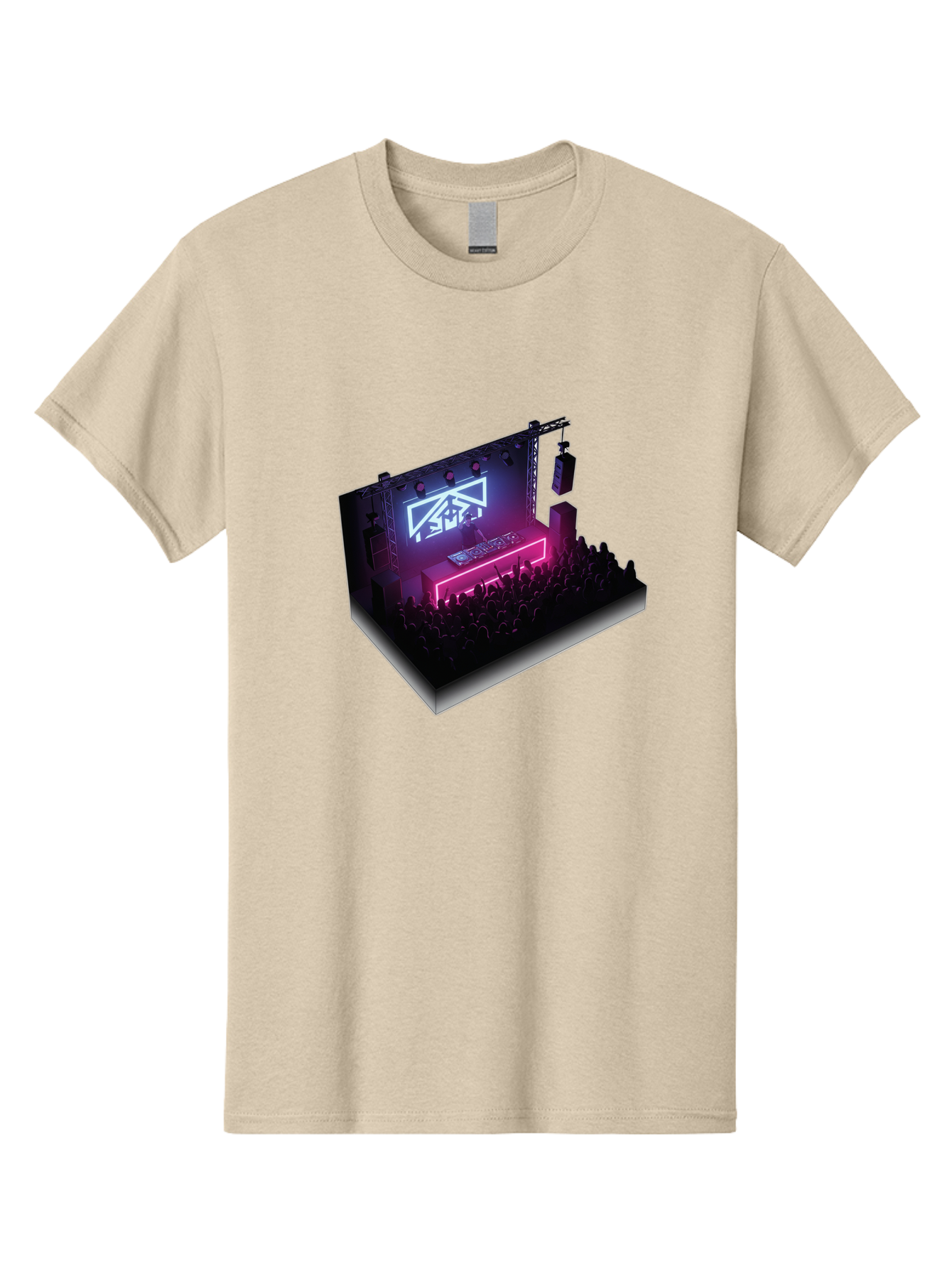 Smb-Stage Men'S Graphic Tee, 100% Cotton, Comfortable Casual Summer Wear, Machine Washable, Dj On Stage, Electronic Dance Music, 3D Graphic Design, Rave Party, Nightclub Atmosphere, Neon Lights, Futuristic Feel, Crowd Dancing, Concert Setup, Bad630