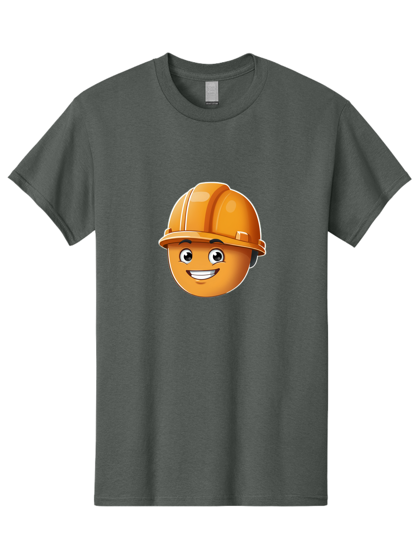 Smiley-Hardhat-Emoji Men'S Graphic Tee, 100% Cotton, Comfortable Casual Summer Wear, Machine Washable, Smiling Face, Hard Hat, Construction Worker, Cartoon Character, Safety Gear, Happy Expression, Orange Hardhat, 3D Illustration, Bad632