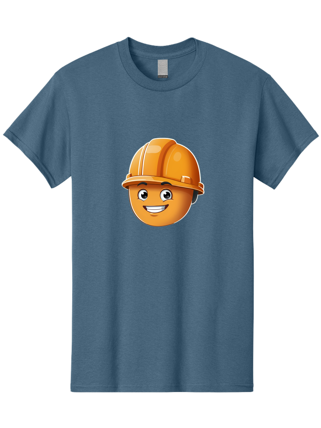 Smiley-Hardhat-Emoji Men'S Graphic Tee, 100% Cotton, Comfortable Casual Summer Wear, Machine Washable, Smiling Face, Hard Hat, Construction Worker, Cartoon Character, Safety Gear, Happy Expression, Orange Hardhat, 3D Illustration, Bad632