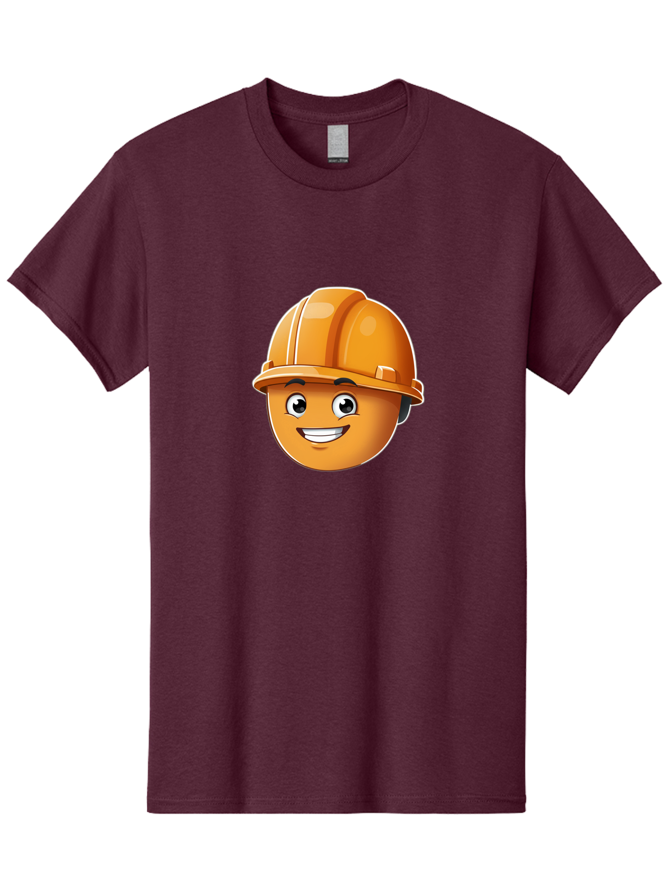 Smiley-Hardhat-Emoji Men'S Graphic Tee, 100% Cotton, Comfortable Casual Summer Wear, Machine Washable, Smiling Face, Hard Hat, Construction Worker, Cartoon Character, Safety Gear, Happy Expression, Orange Hardhat, 3D Illustration, Bad632