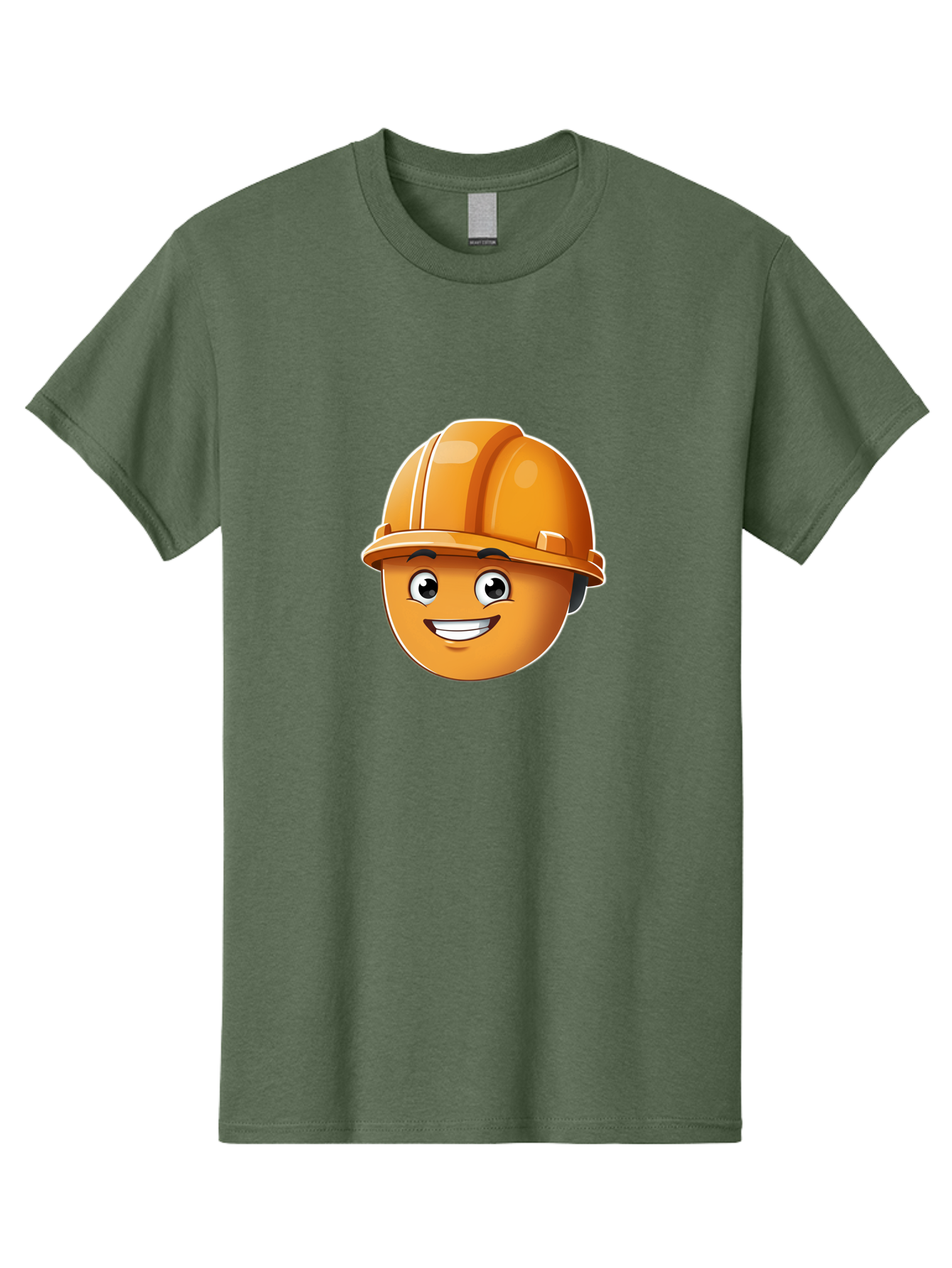 Smiley-Hardhat-Emoji Men'S Graphic Tee, 100% Cotton, Comfortable Casual Summer Wear, Machine Washable, Smiling Face, Hard Hat, Construction Worker, Cartoon Character, Safety Gear, Happy Expression, Orange Hardhat, 3D Illustration, Bad632