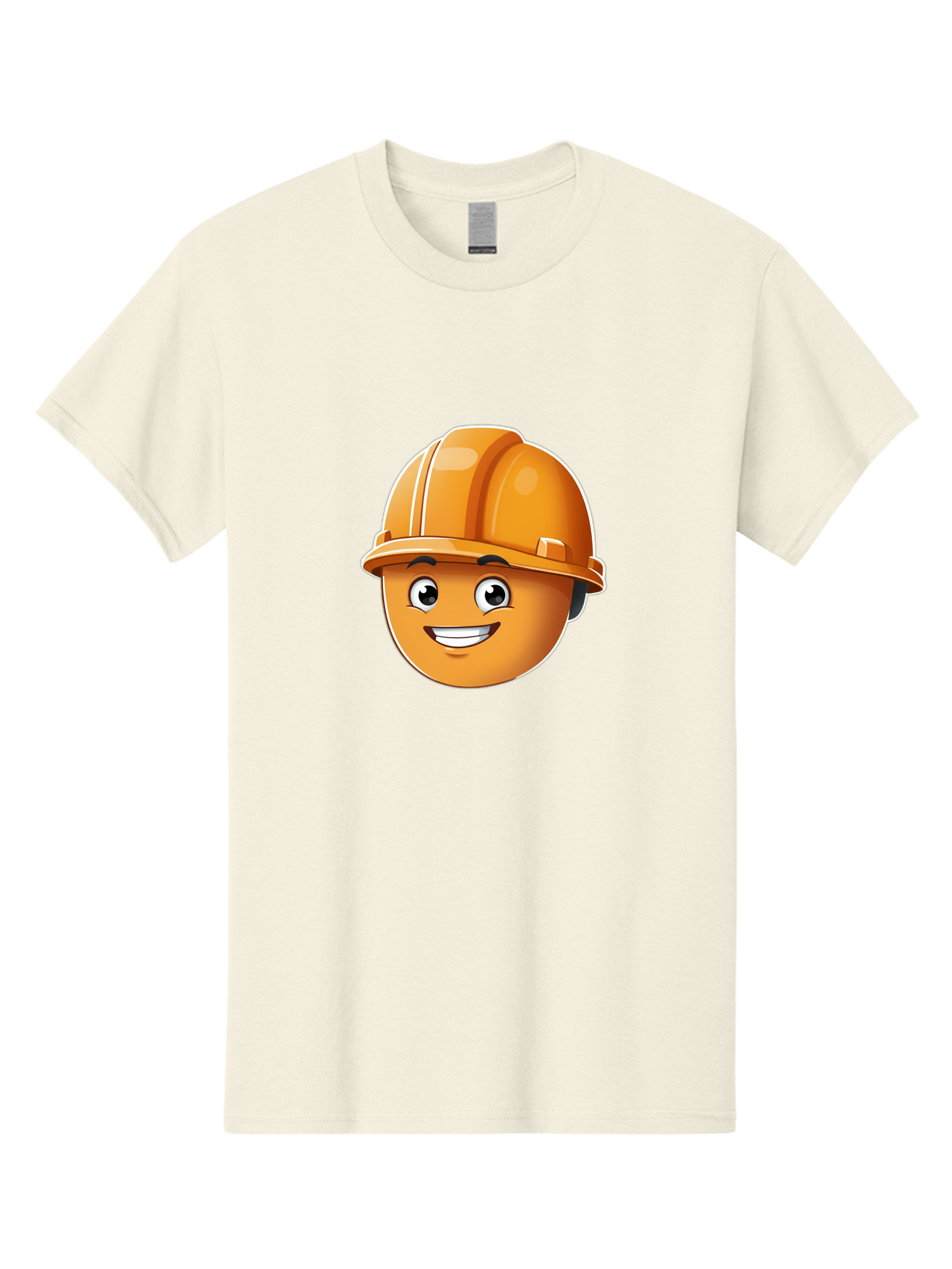 Smiley-Hardhat-Emoji Men'S Graphic Tee, 100% Cotton, Comfortable Casual Summer Wear, Machine Washable, Smiling Face, Hard Hat, Construction Worker, Cartoon Character, Safety Gear, Happy Expression, Orange Hardhat, 3D Illustration, Bad632