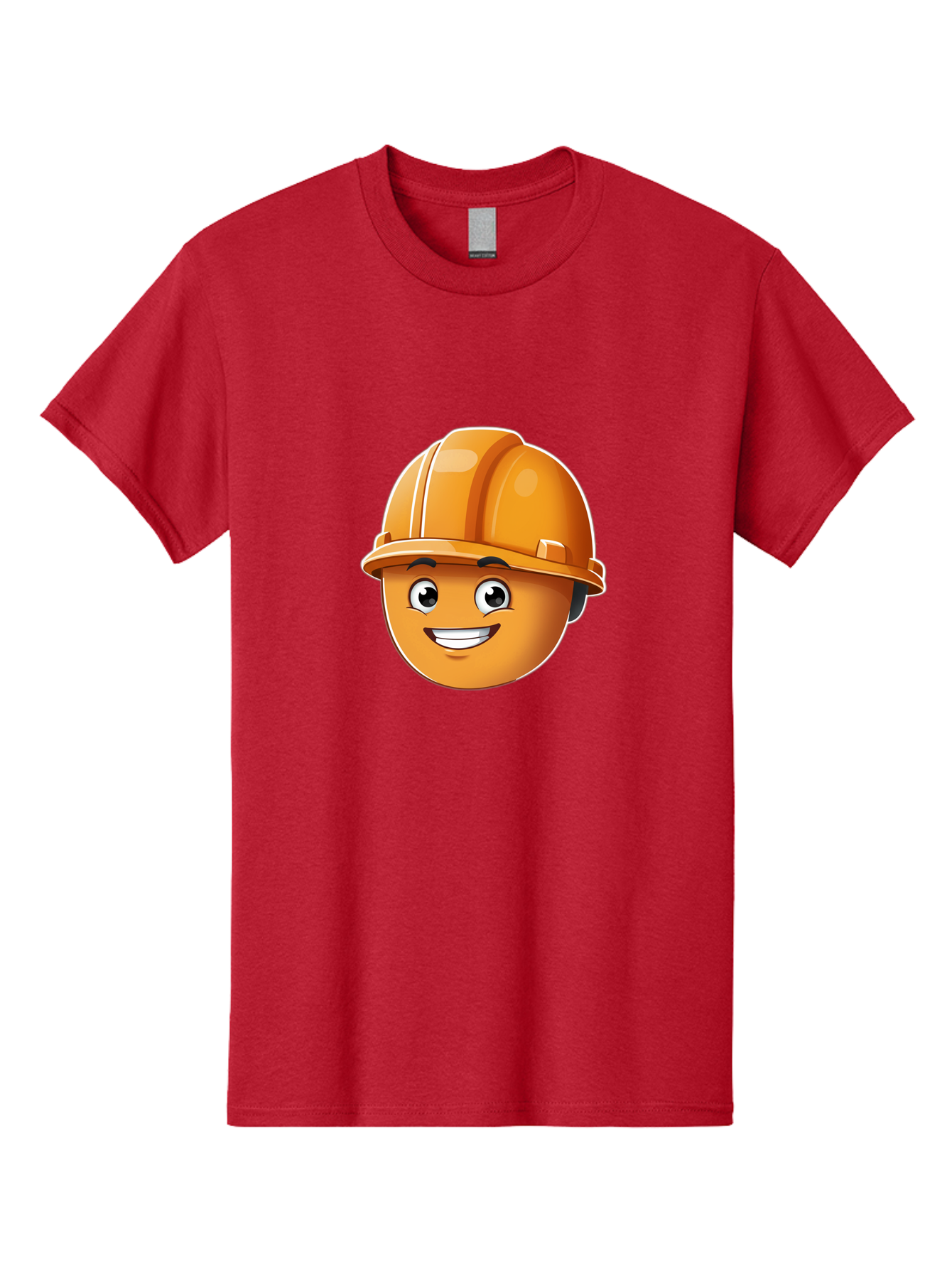 Smiley-Hardhat-Emoji Men'S Graphic Tee, 100% Cotton, Comfortable Casual Summer Wear, Machine Washable, Smiling Face, Hard Hat, Construction Worker, Cartoon Character, Safety Gear, Happy Expression, Orange Hardhat, 3D Illustration, Bad632