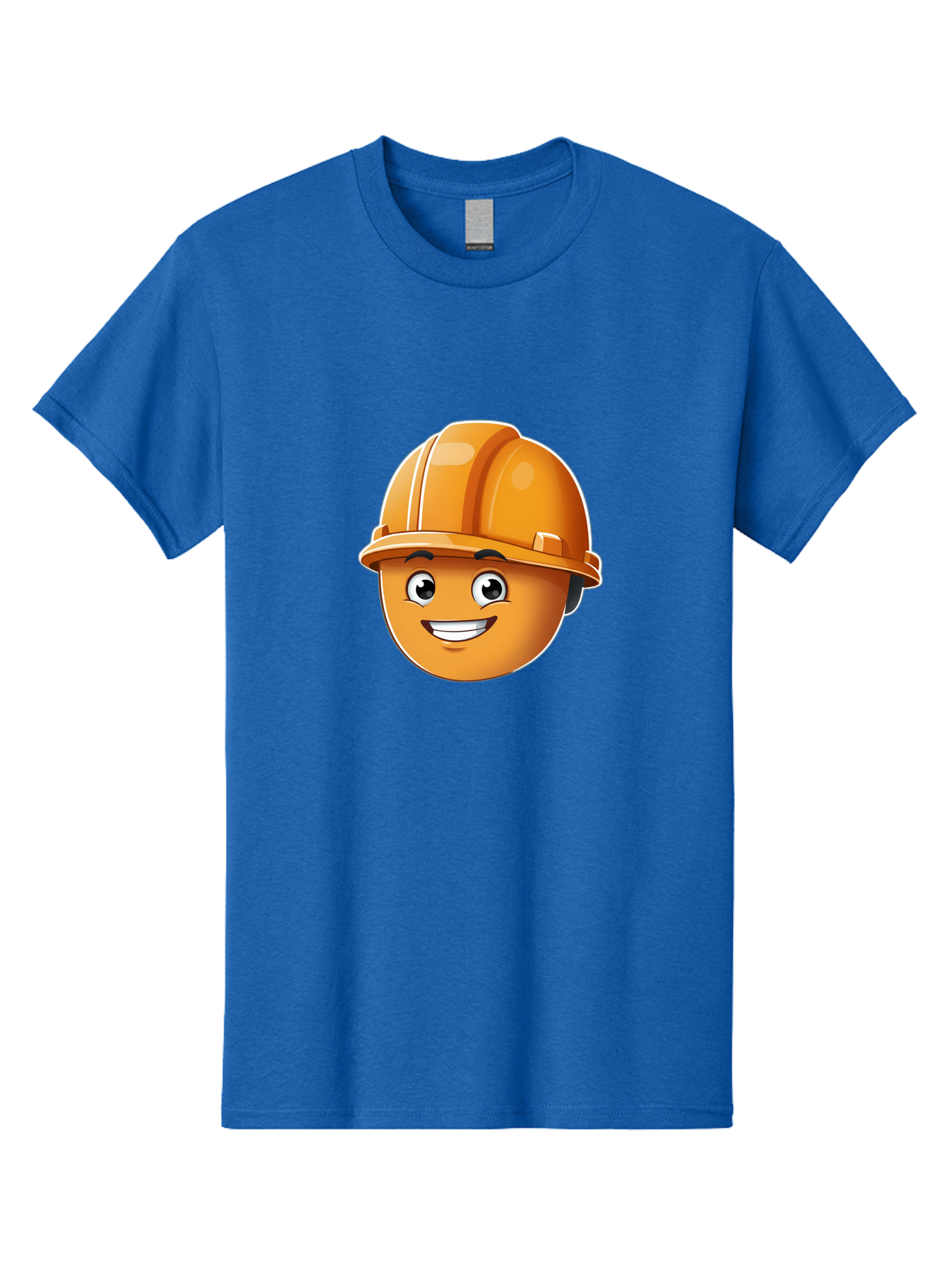 Smiley-Hardhat-Emoji Men'S Graphic Tee, 100% Cotton, Comfortable Casual Summer Wear, Machine Washable, Smiling Face, Hard Hat, Construction Worker, Cartoon Character, Safety Gear, Happy Expression, Orange Hardhat, 3D Illustration, Bad632
